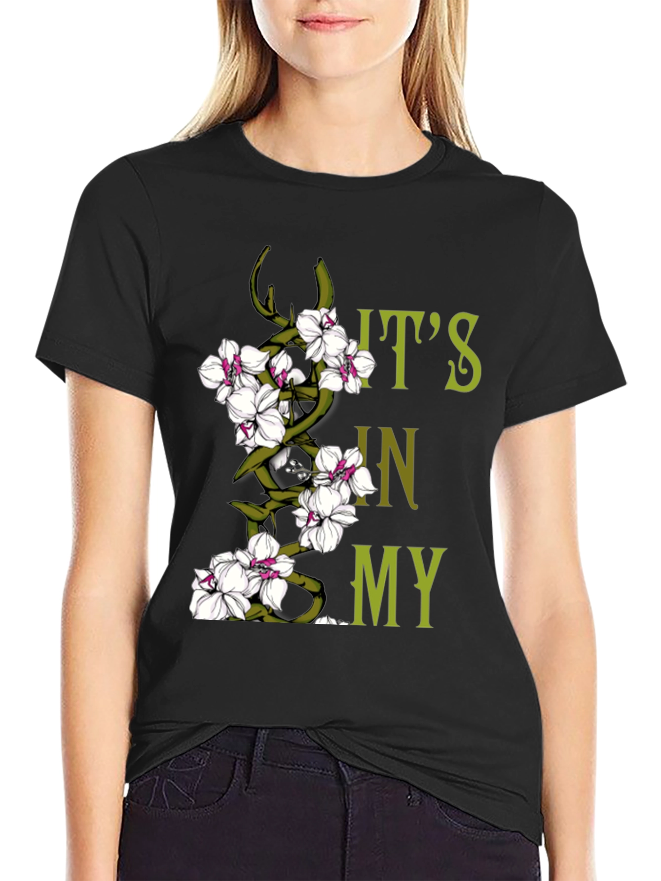 Black Floral Orchid T-Shirt - It's In My Nature Graphic Tee view 2