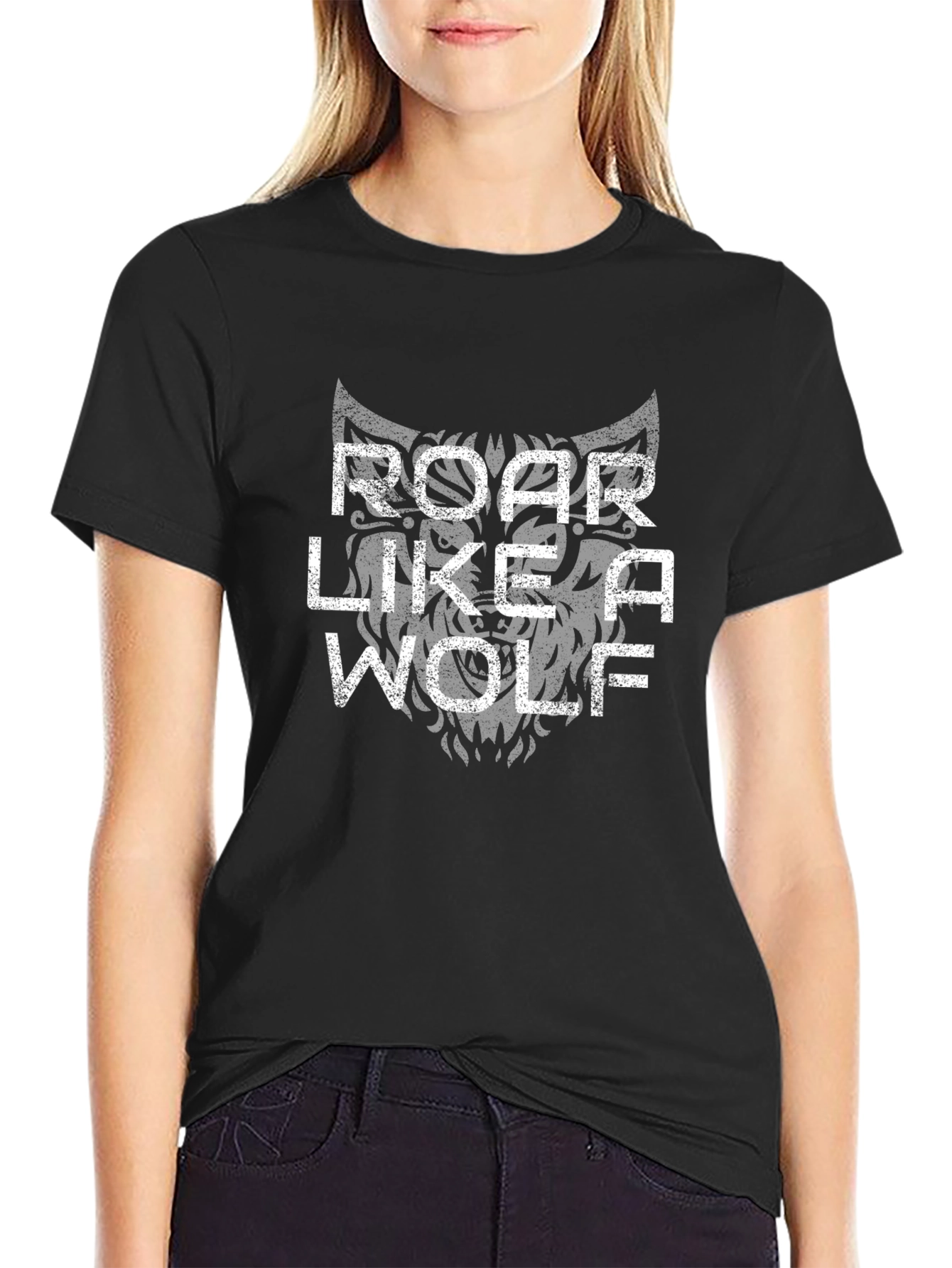 Black Roar Like A Wolf Graphic Tee - Black view 2