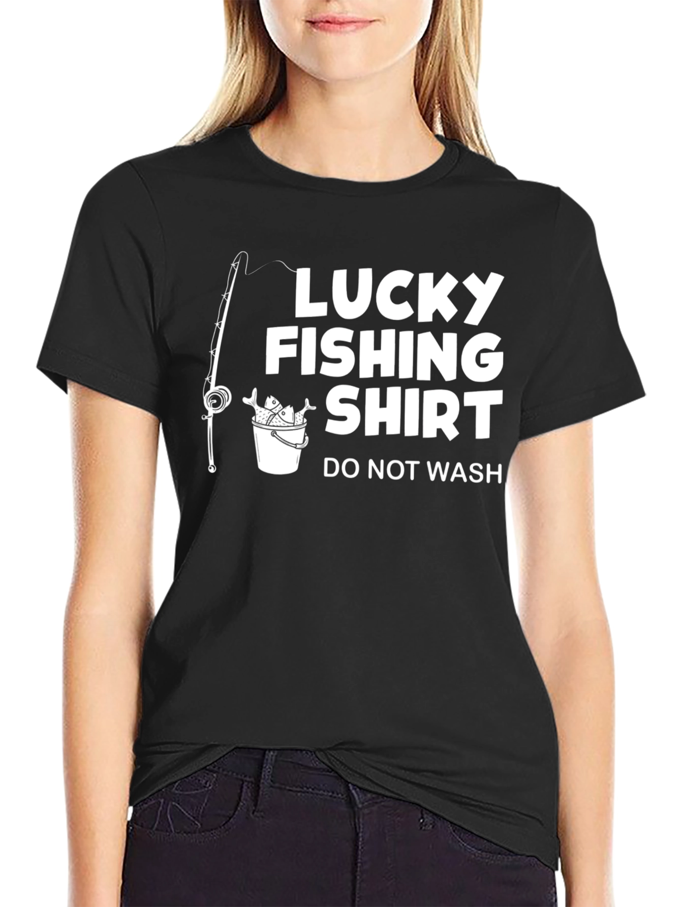 Black Lucky Fishing Shirt - Novelty Graphic Tee view 2