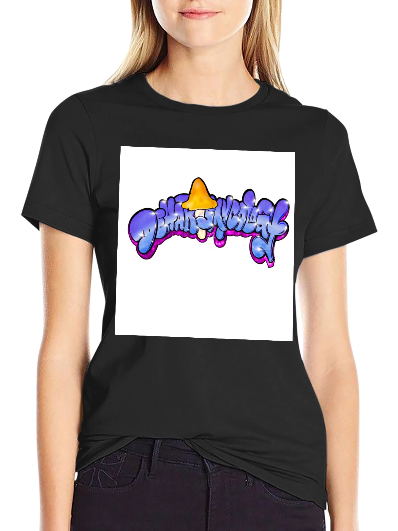 Black Psychedelic Mushroom Graphic T-Shirt view 2