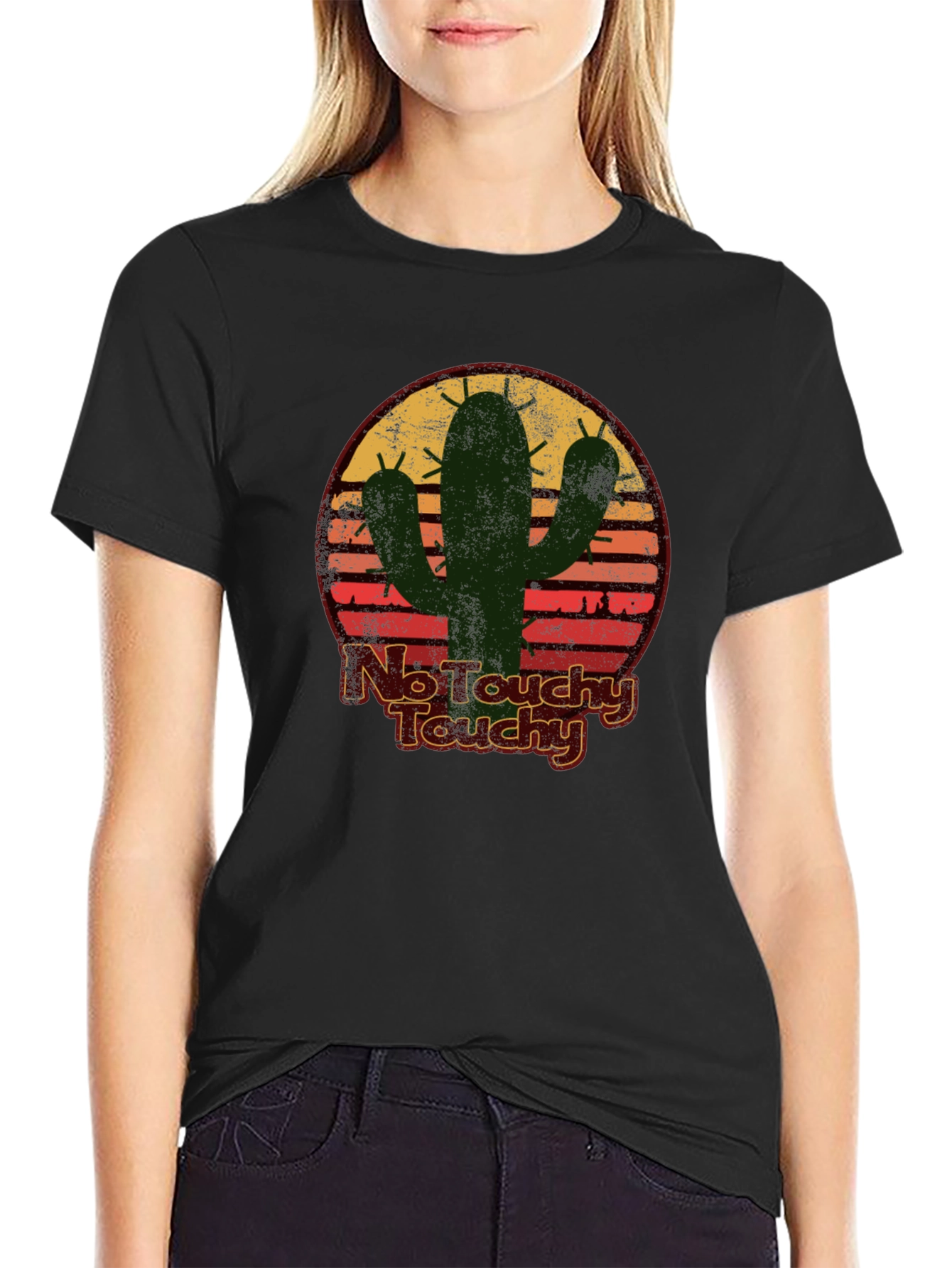 Black No Touchy Touchy Cactus Graphic Tee view 2