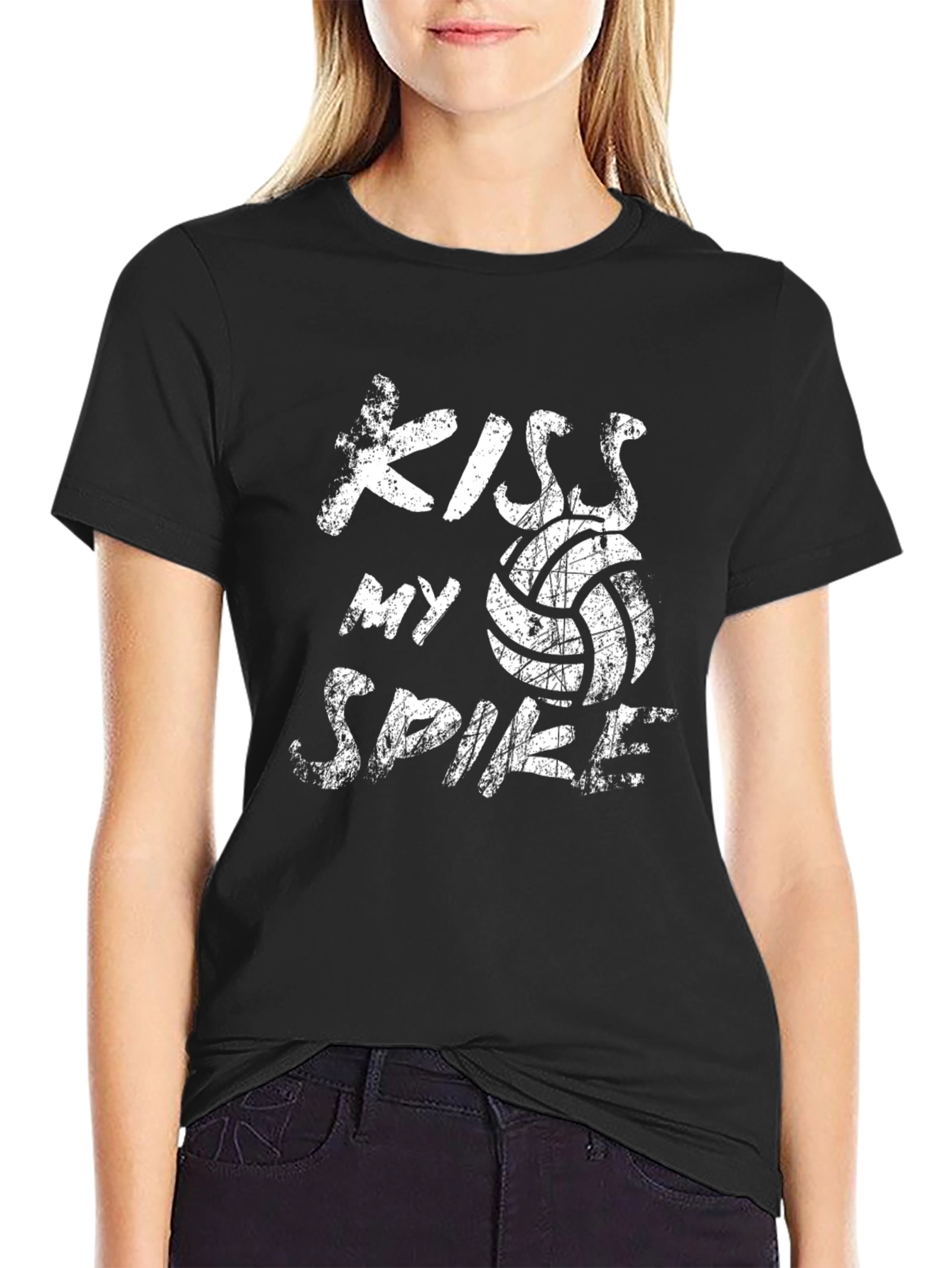 Black Kiss My Spike Volleyball Graphic Tee view 2