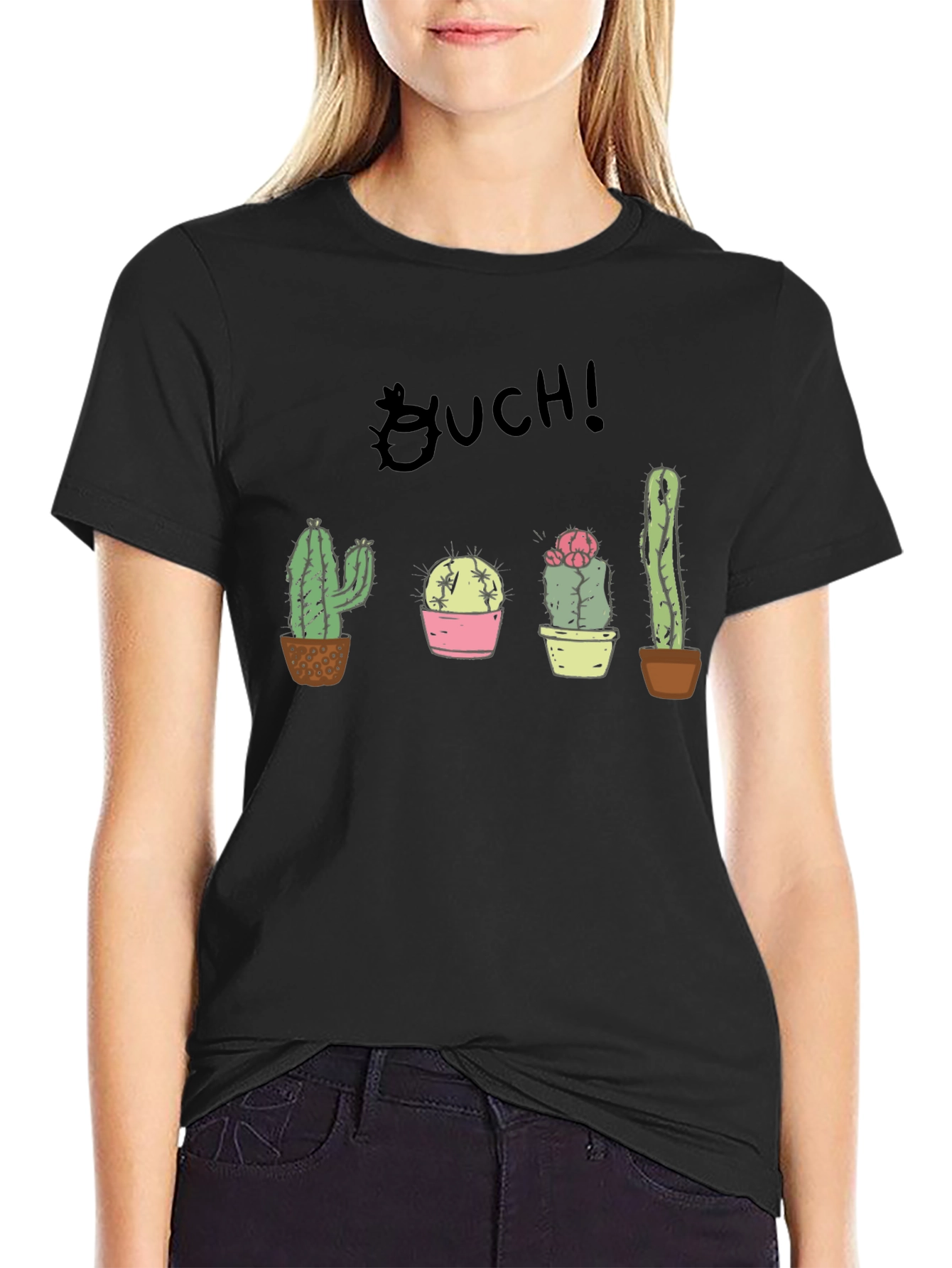 Black Ouch! Cactus Graphic Black T-Shirt view 2