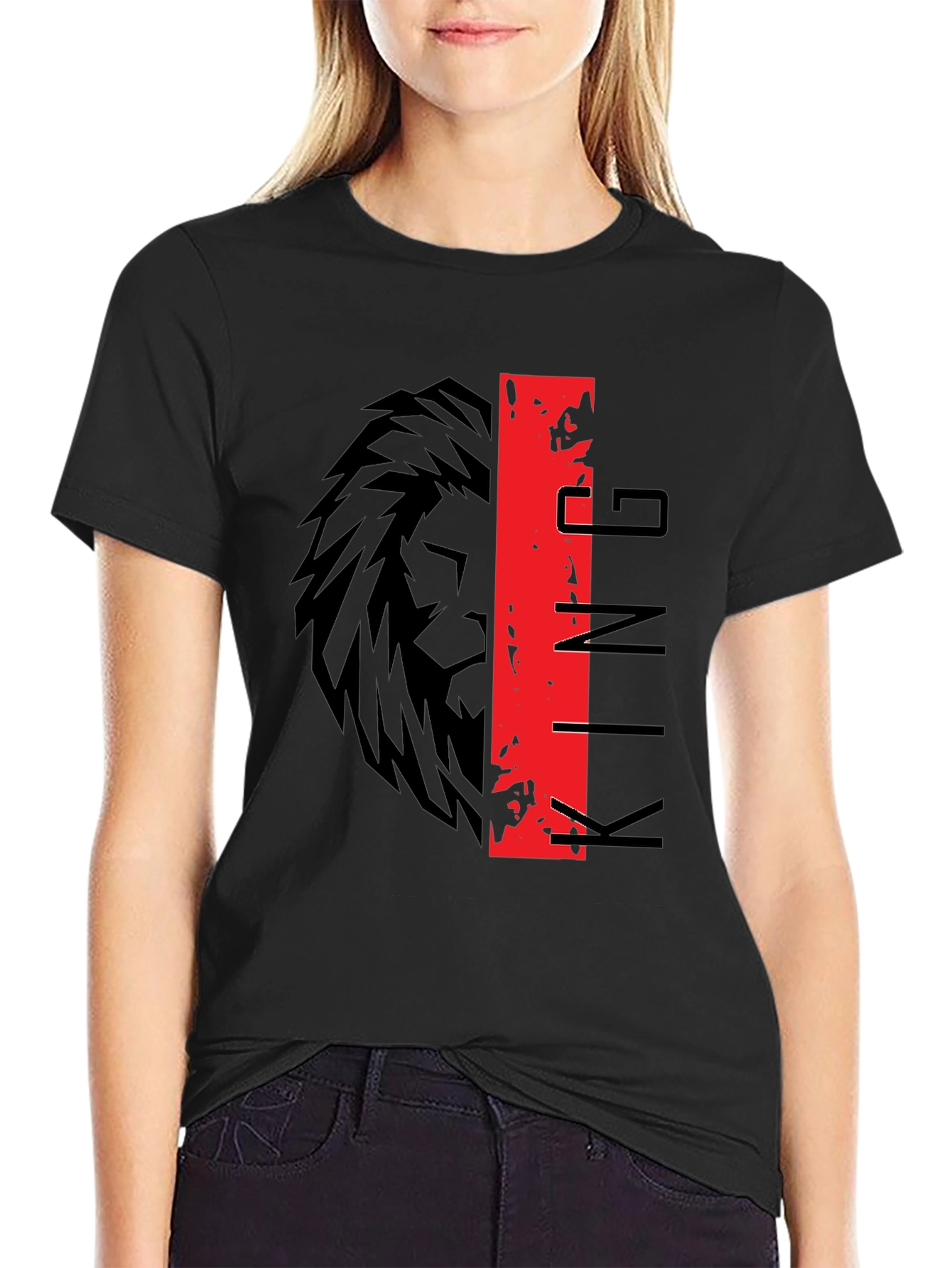 Black King Lion Graphic Print Black T-Shirt view 2