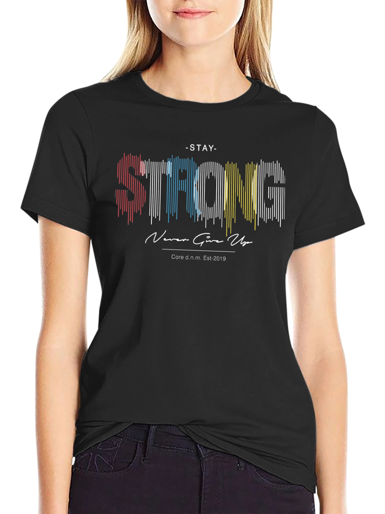 Black Stay Strong Graphic Print Black T-Shirt view 2