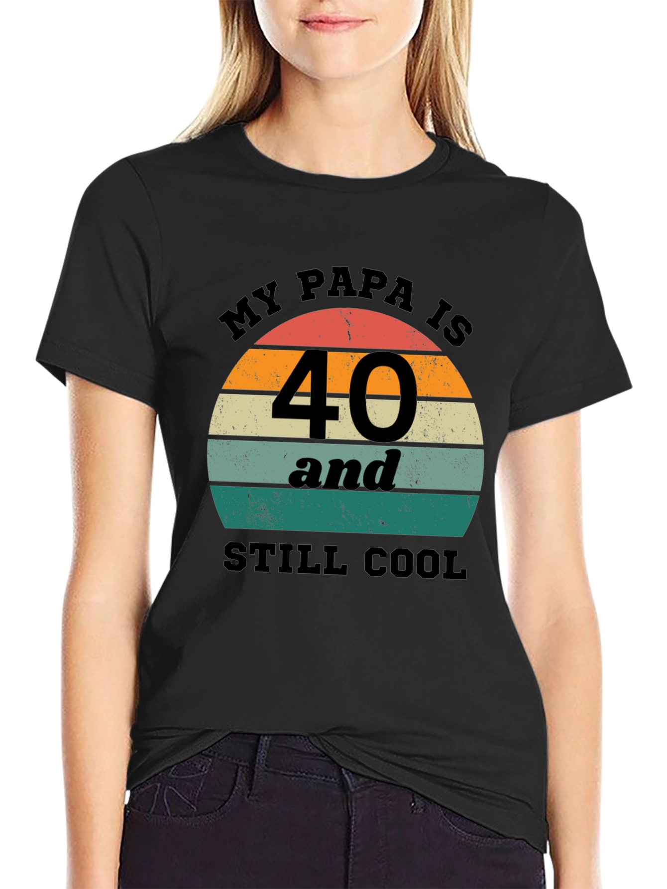 Black Funny "My Papa is 40" Birthday T-Shirt view 2