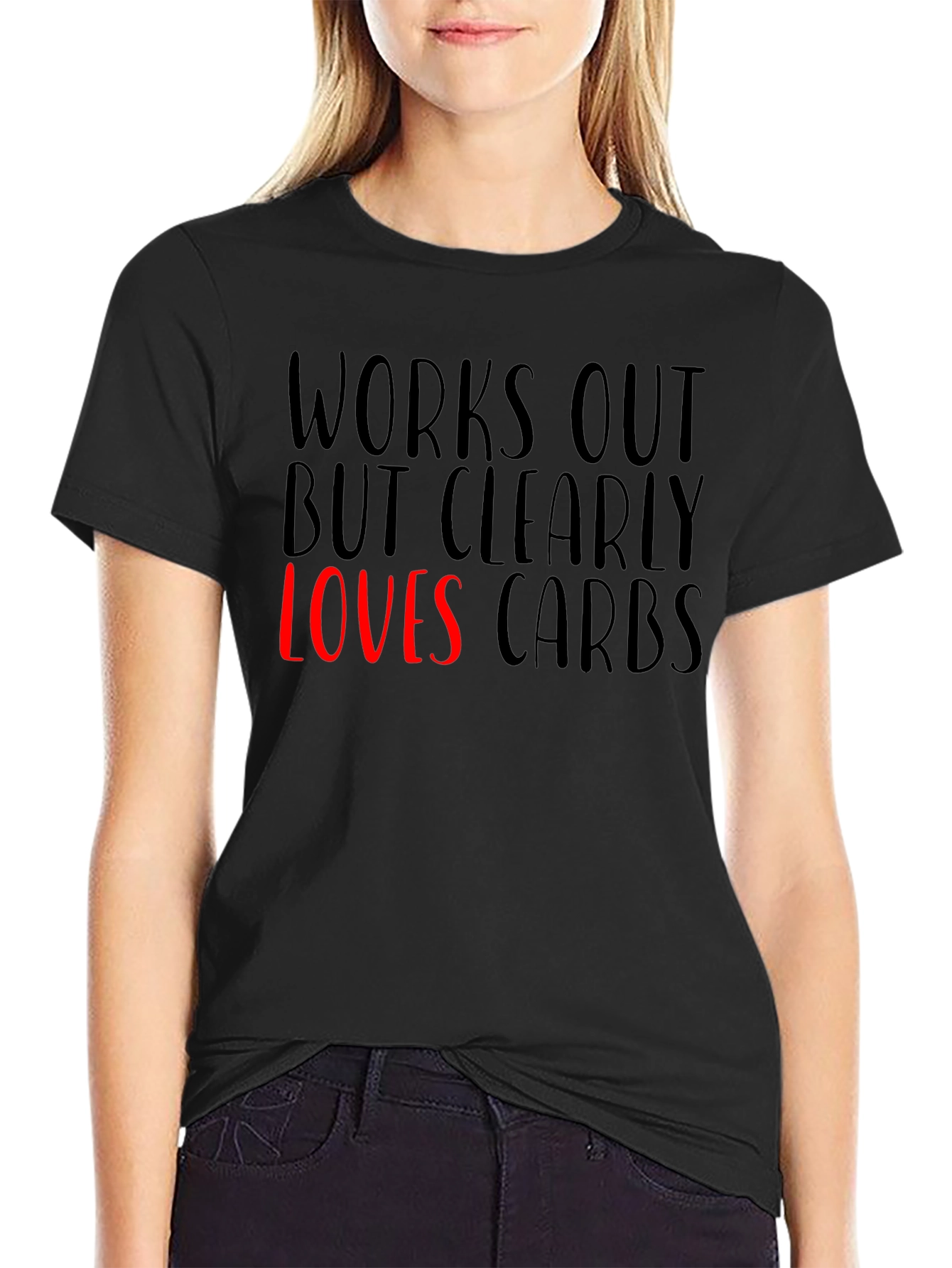 Black Funny Works Out Loves Carbs Graphic T-Shirt view 2