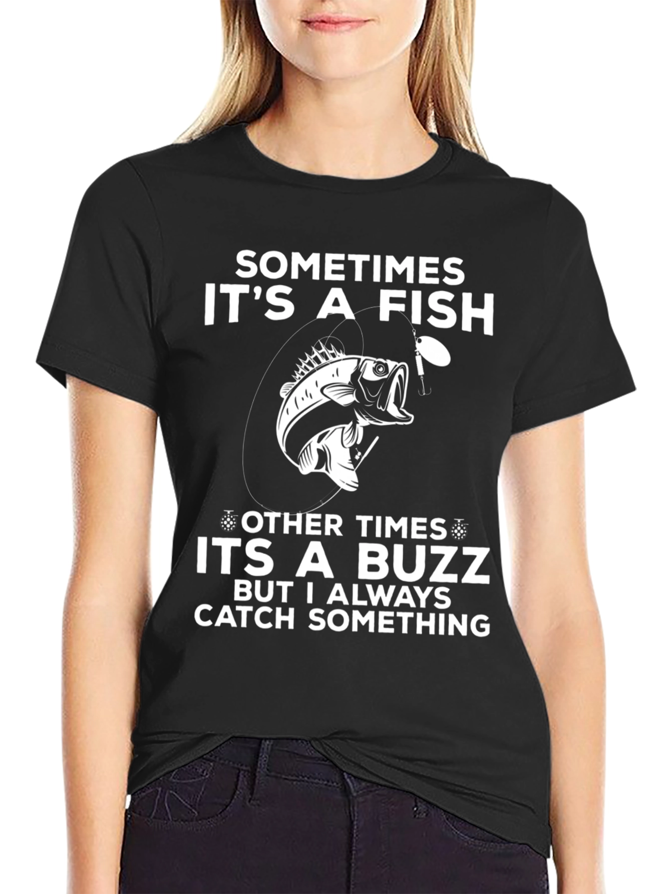 Black Funny Fishing T-Shirt - Sometimes It's a Fish view 2
