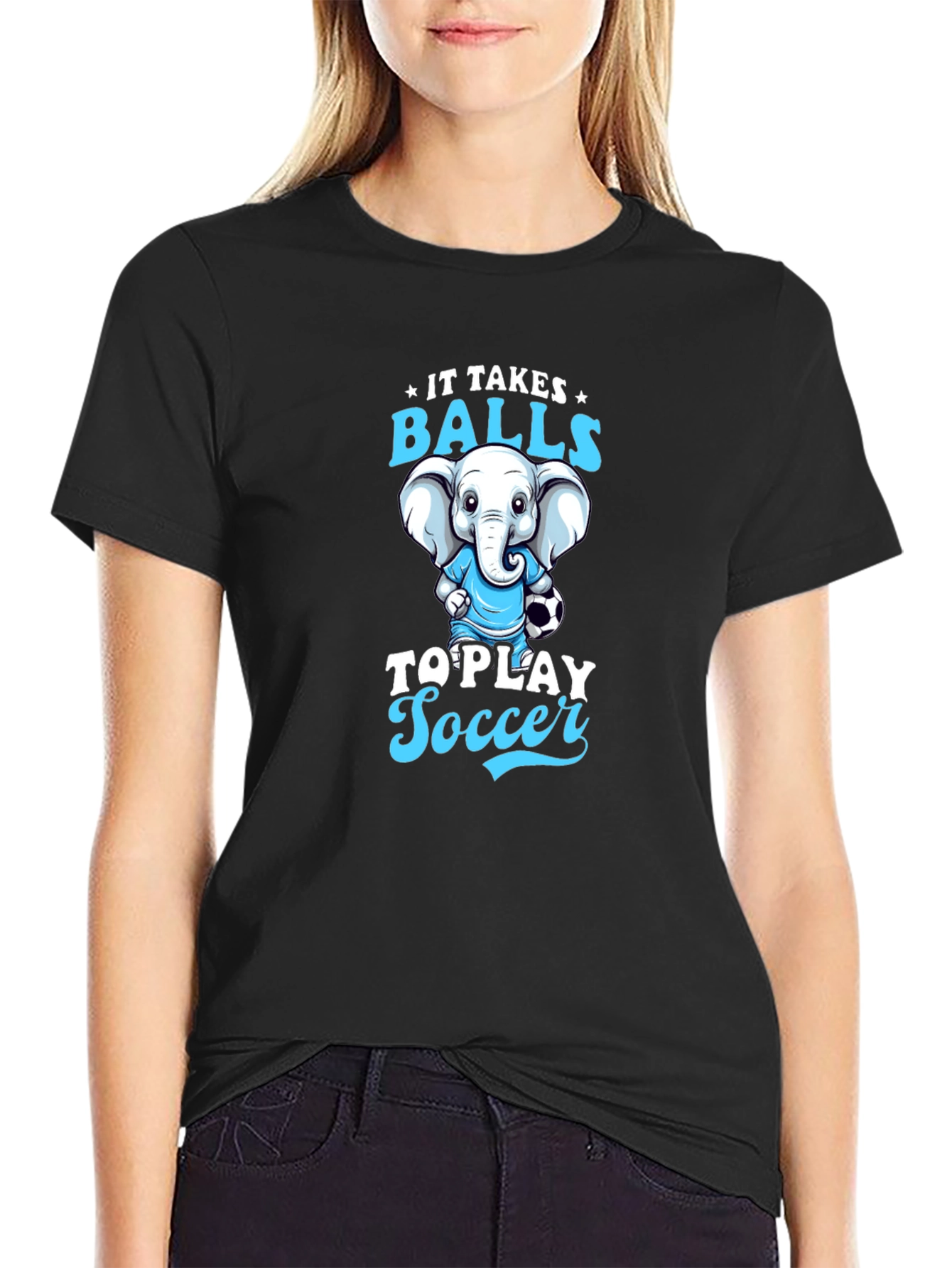 Black Funny Elephant Soccer T-Shirt view 2