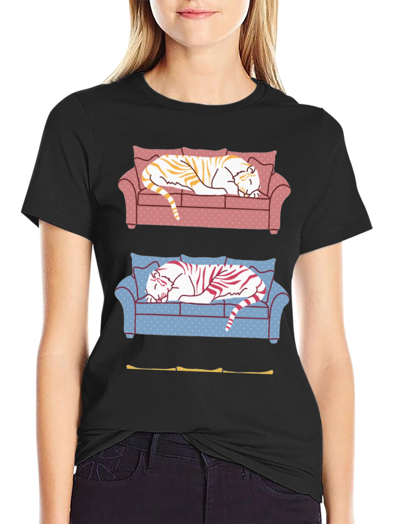 Black Tiger on Couch Graphic T-Shirt view 2