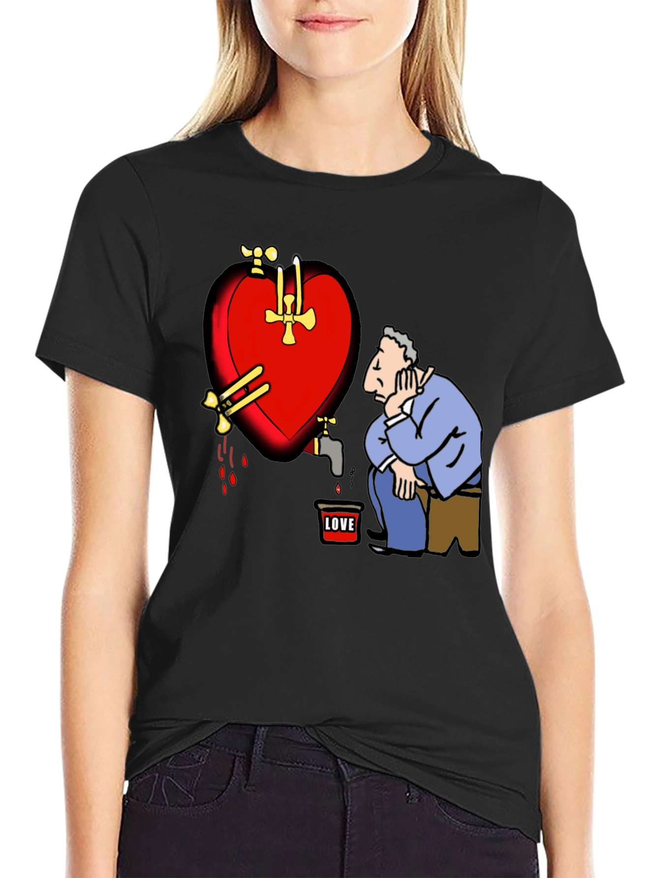 Black Sad Heart T-Shirt - Graphic Novelty Tee view 2