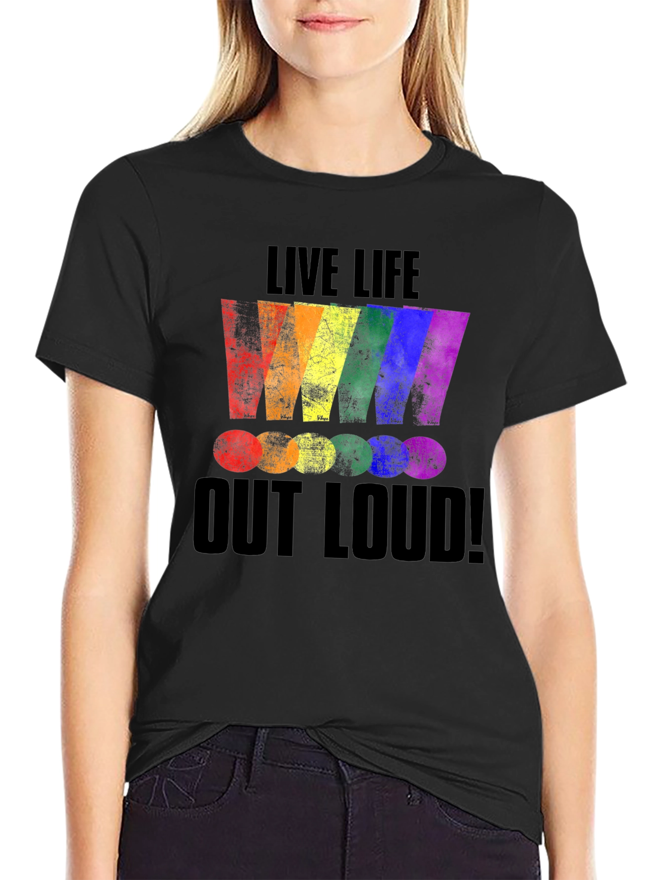 Black Live Life Out Loud Rainbow Graphic T-Shirt view 2