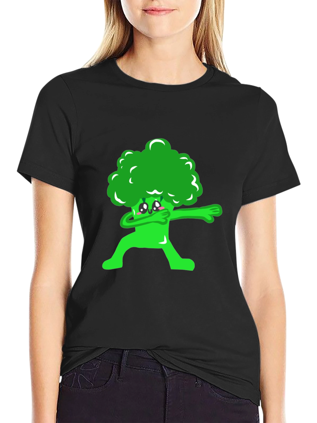 Black Broccoli Dab Graphic Tee - Fun Foodie Shirt view 2