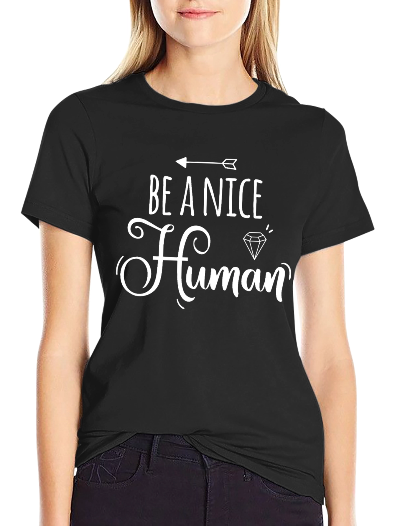Black Be A Nice Human Graphic Tee - Trendy Casual Shirt view 2