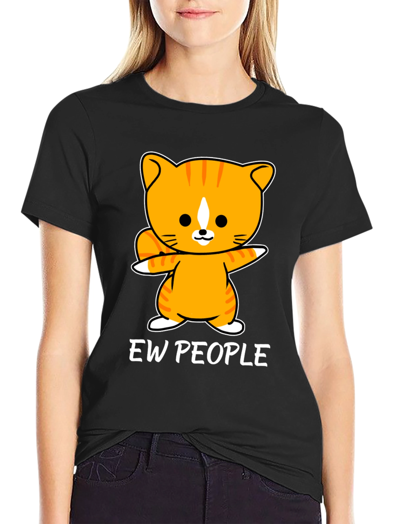 Black Ew People Cat Graphic Tee - Funny T-Shirt view 2