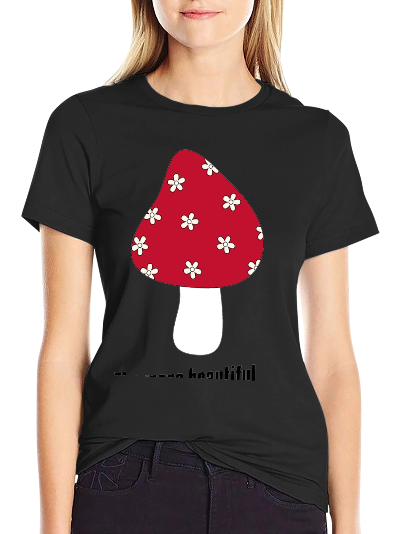 Black Mushroom Graphic T-Shirt - Unisex Cotton Tee view 2