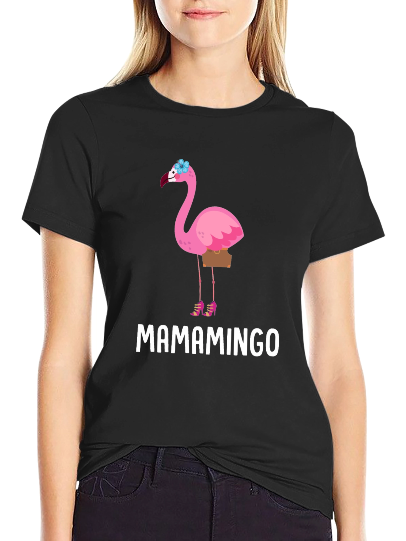 Black Mamamingo T-Shirt - Flamingo Graphic Tee view 2