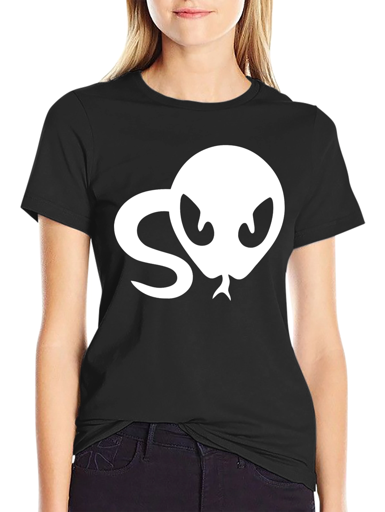 Black Snake Head Graphic Tee - Black Cotton T-Shirt view 2