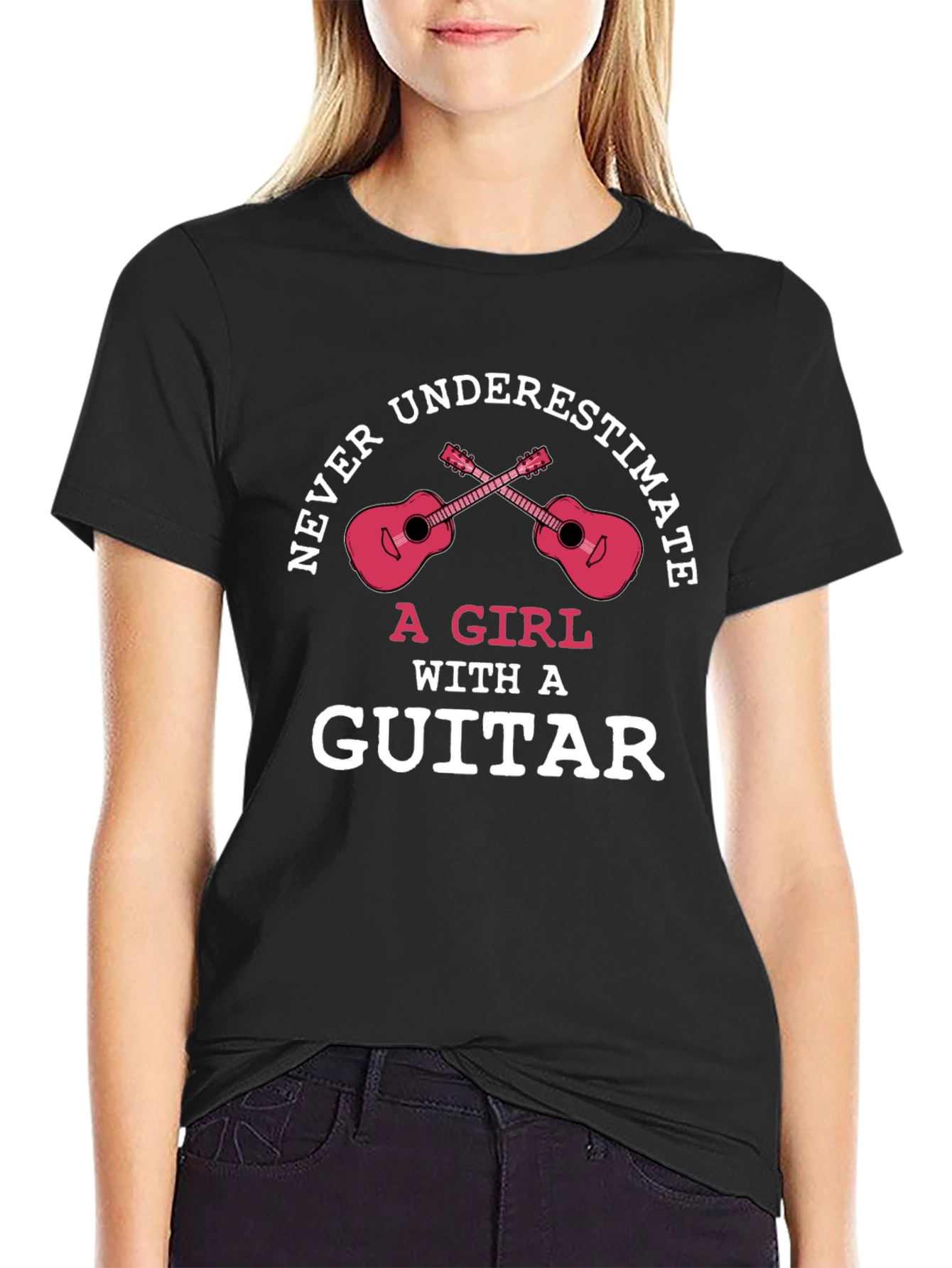 Black Never Underestimate a Girl with a Guitar T-Shirt view 2