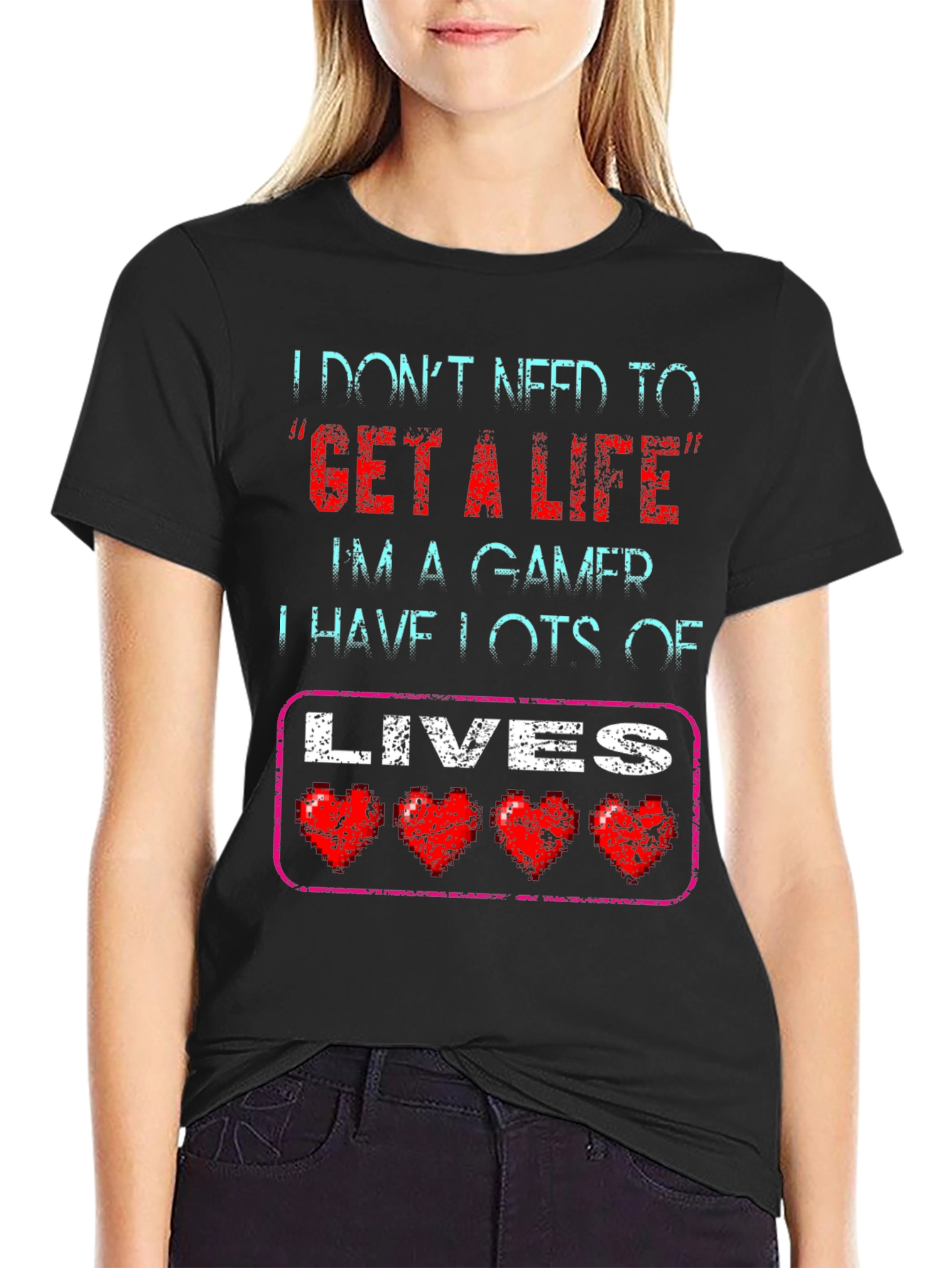 Black Gamer T-Shirt - I Don't Need a Life, I Have Lots of Lives! view 2