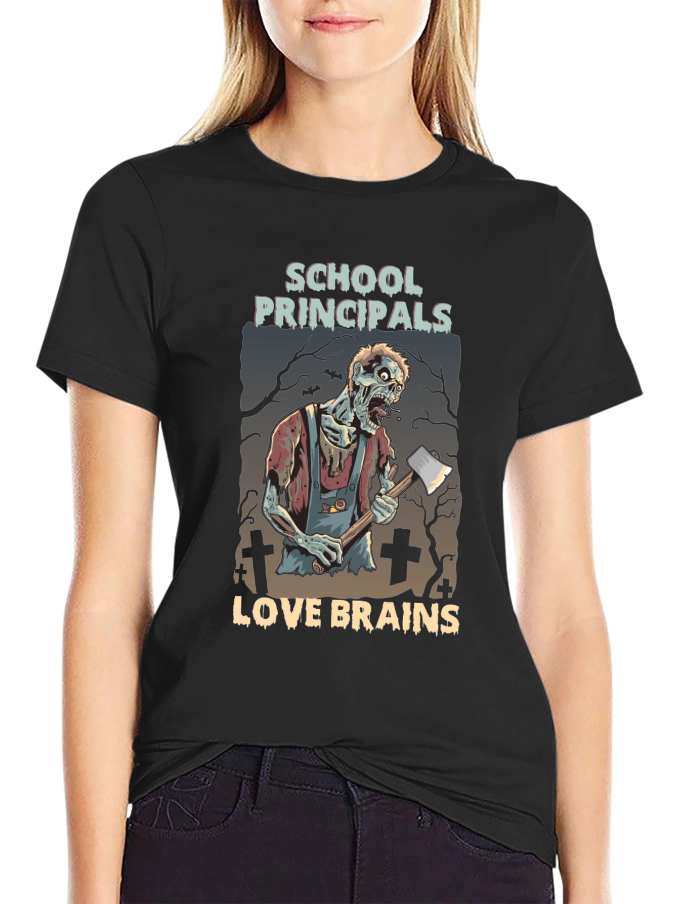 Black School Principals Love Brains Zombie Halloween T-Shirt view 2