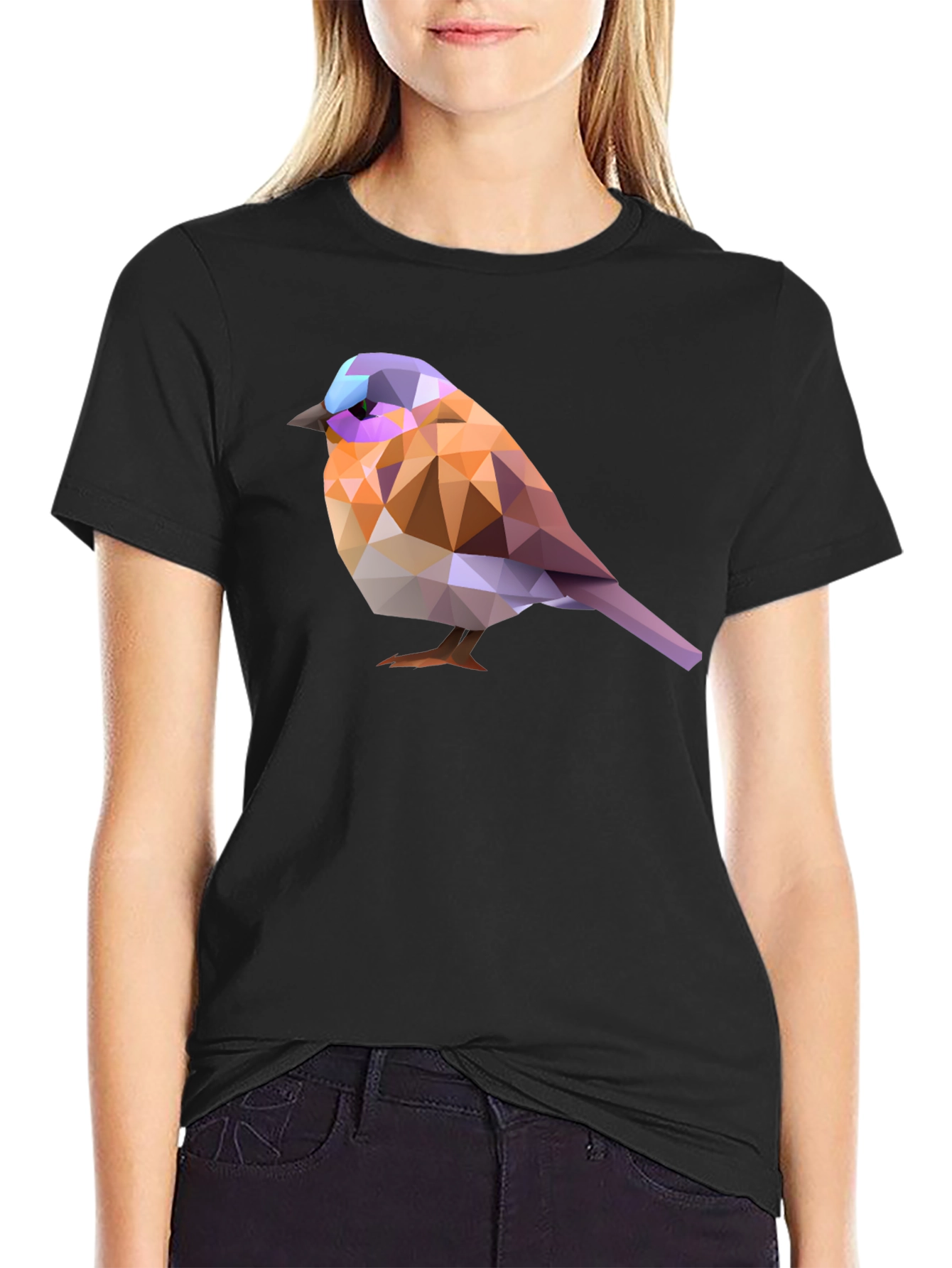 Black Geometric Bird T-Shirt - Abstract Art Tee view 2