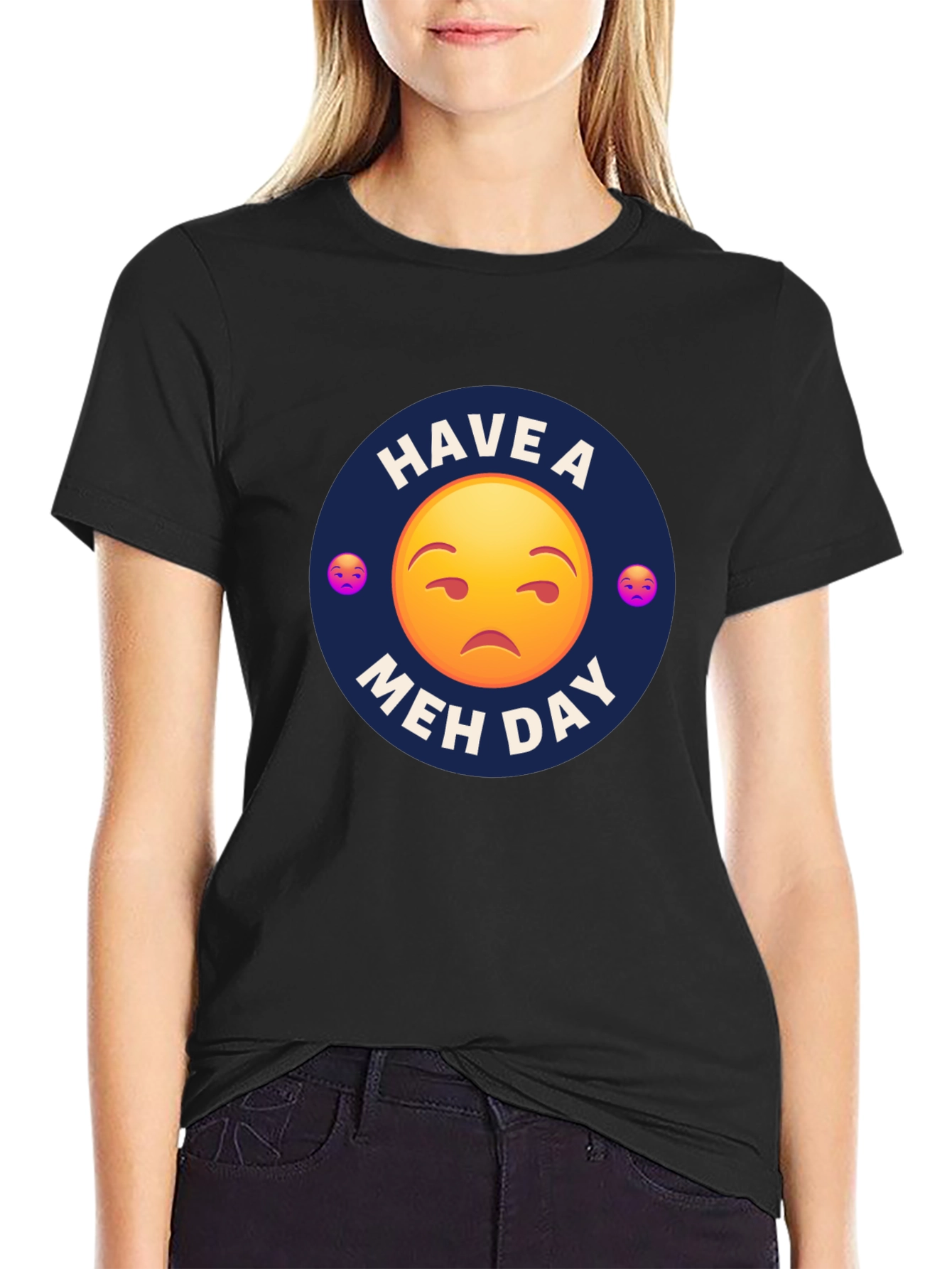 Black Have a Meh Day T-Shirt - Unisex Black Tee view 2