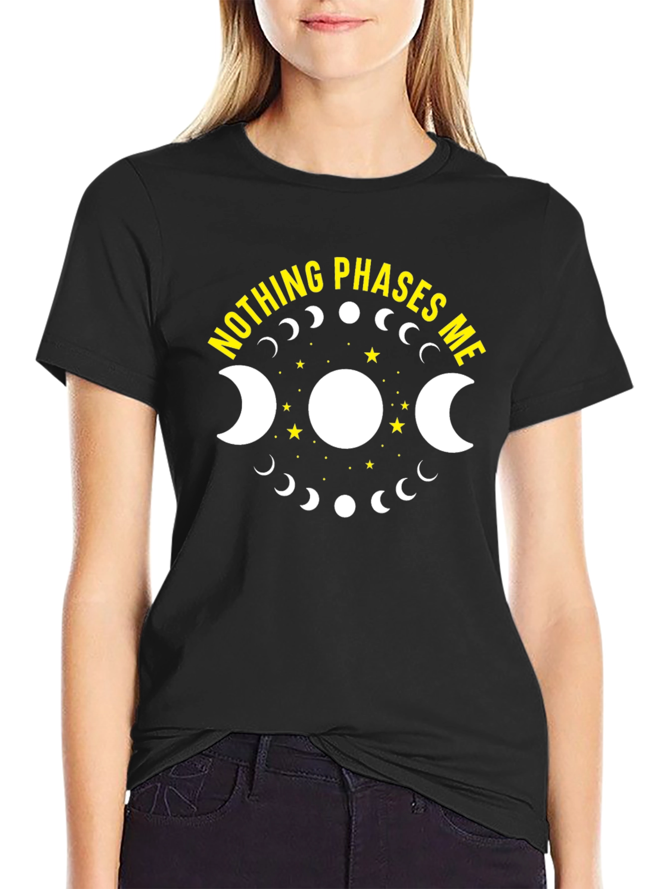 Black Nothing Phases Me T-Shirt, Moon Phases Graphic Tee view 2