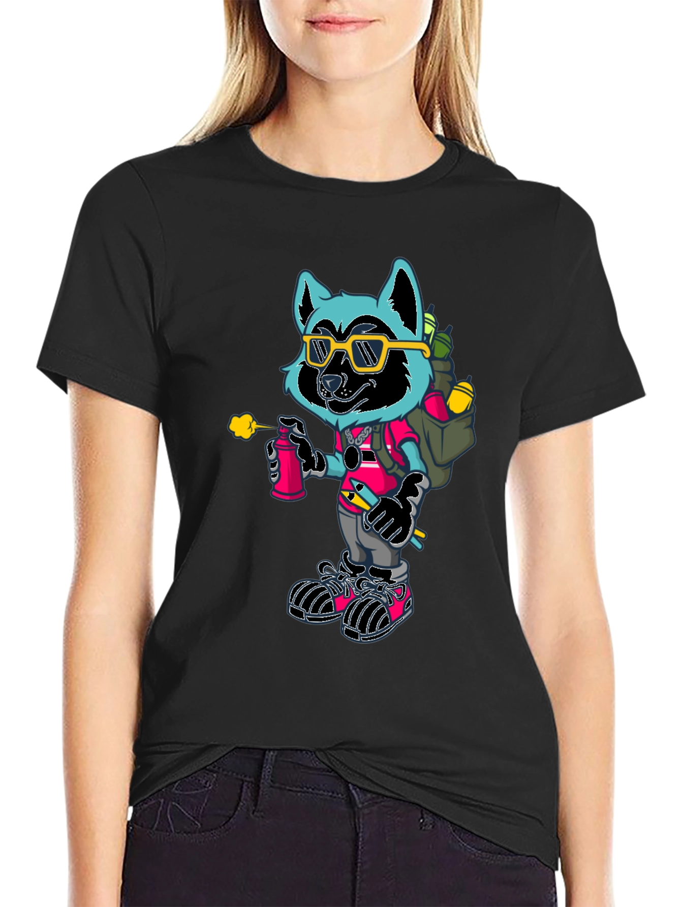 Black Cool Raccoon Graphic Tee view 2