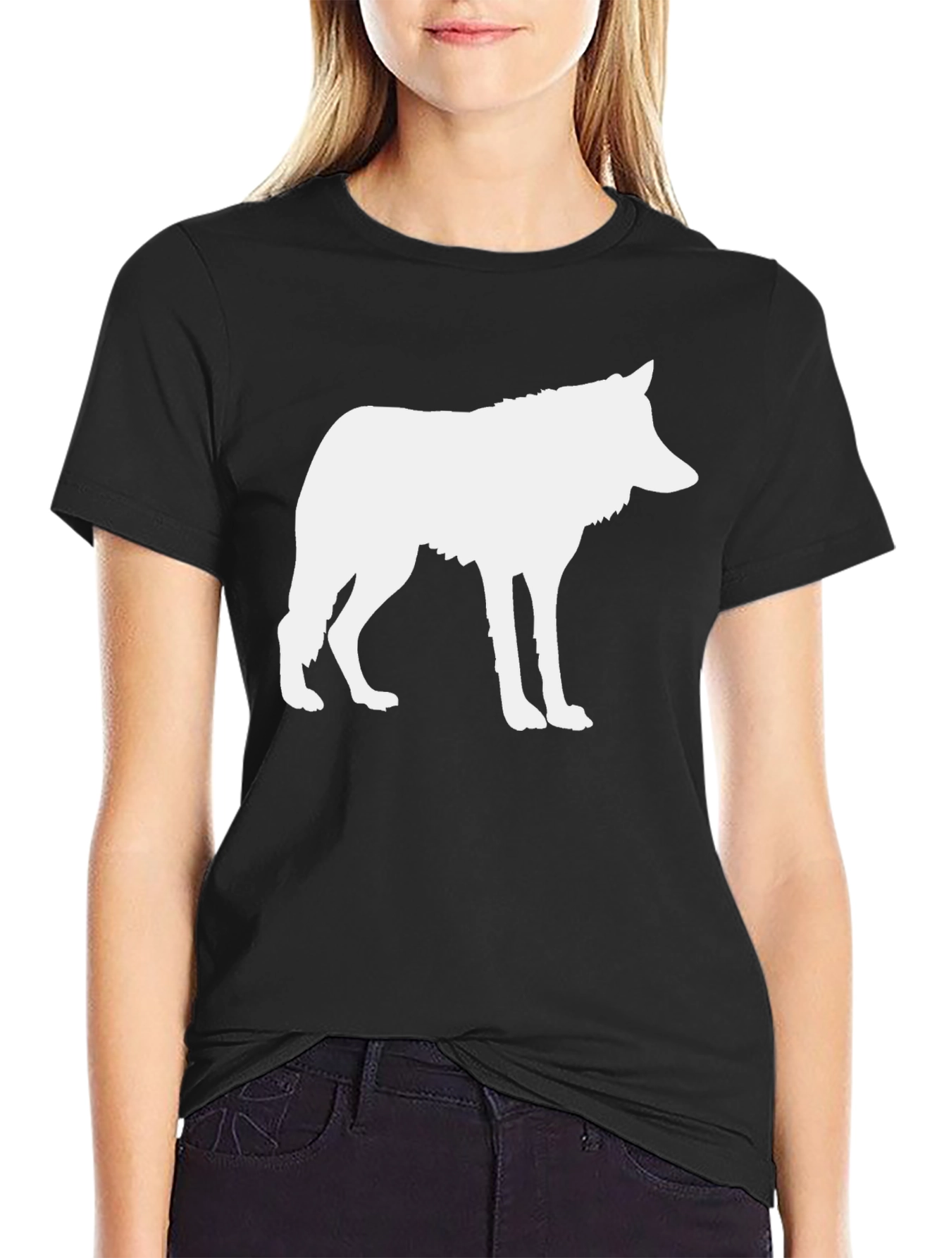 Black Wolf Silhouette Black T-Shirt - Cool Graphic Tee view 2