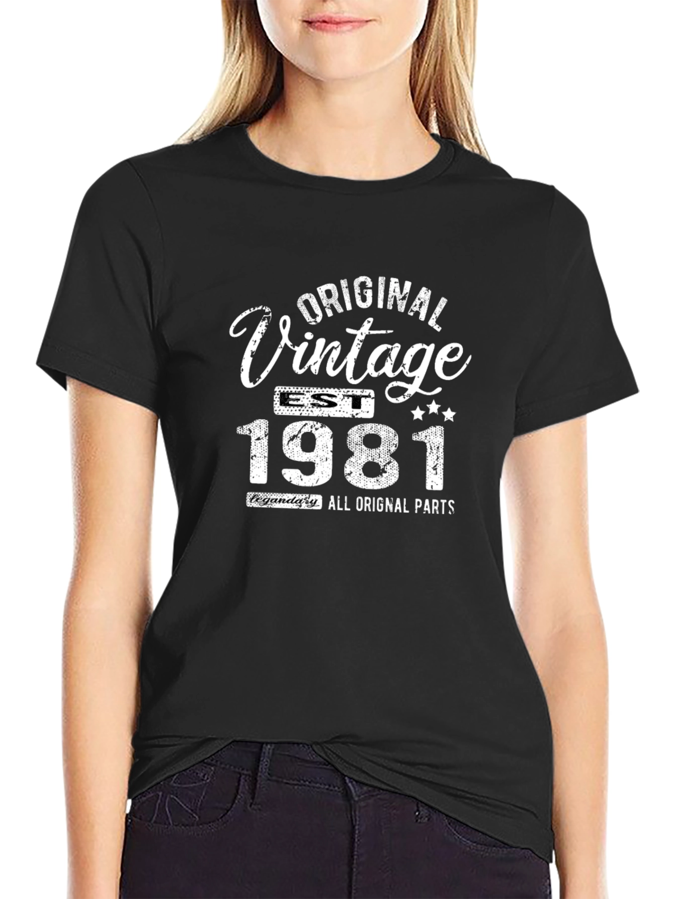 Black Vintage 1981 Birthday T-Shirt view 2