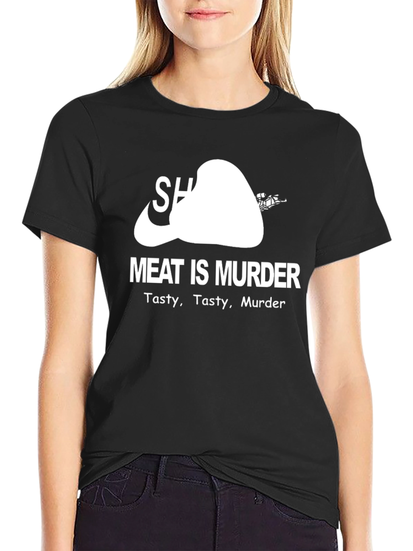 Black Meat is Murder T-Shirt - Funny Vegetarian Tee view 2