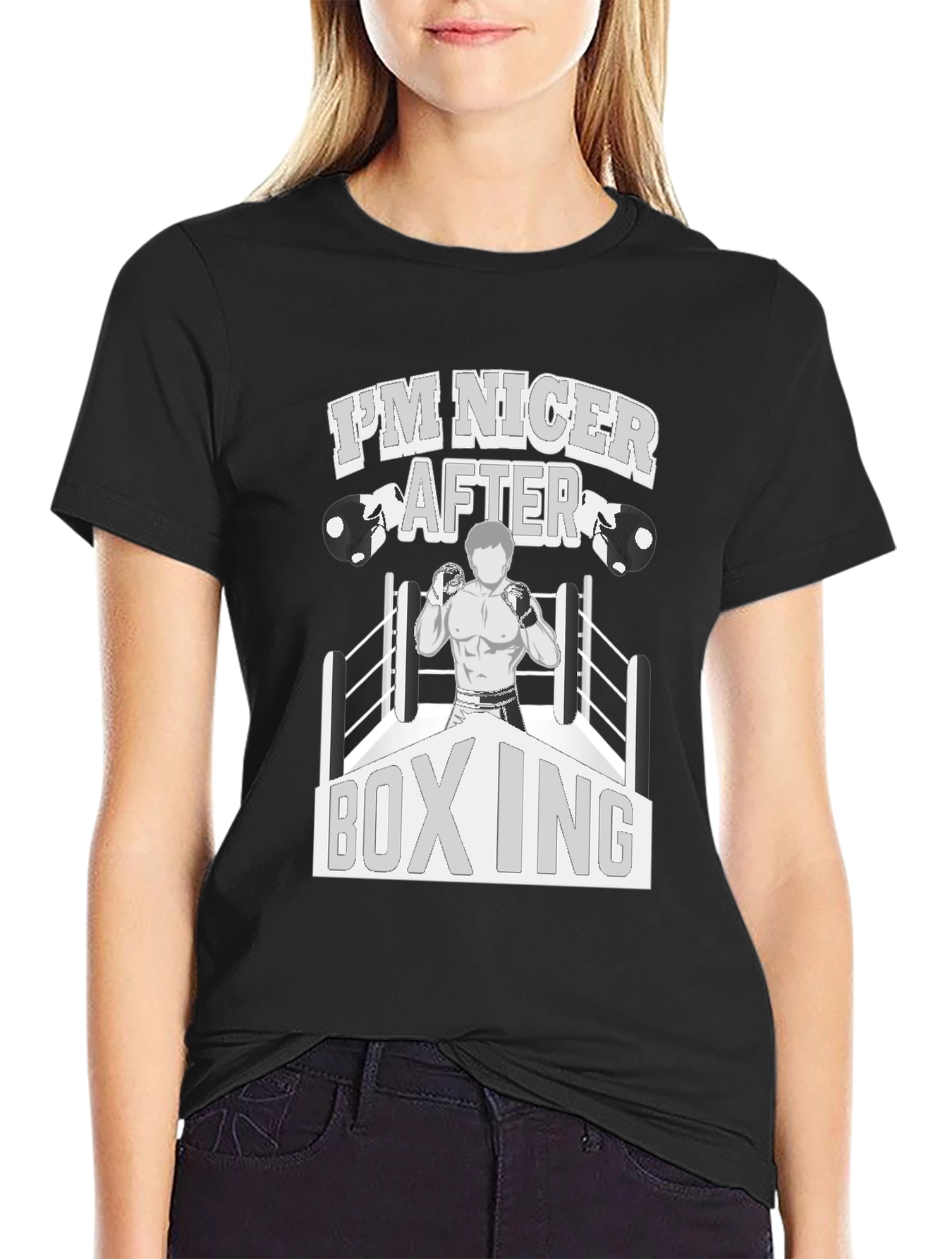 Black I'm Nicer After Boxing Graphic T-Shirt view 2