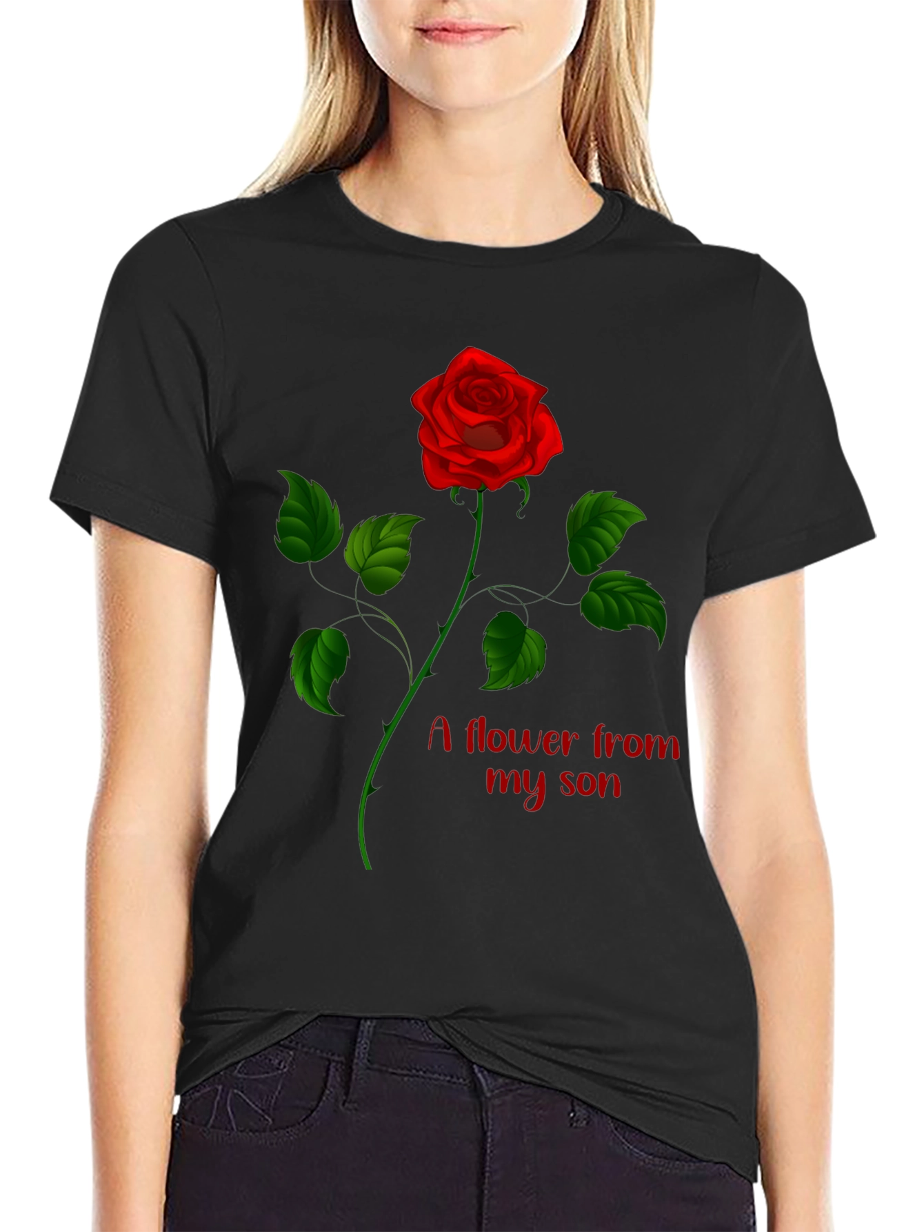 Black Rose Flower From My Son Graphic Tee view 2