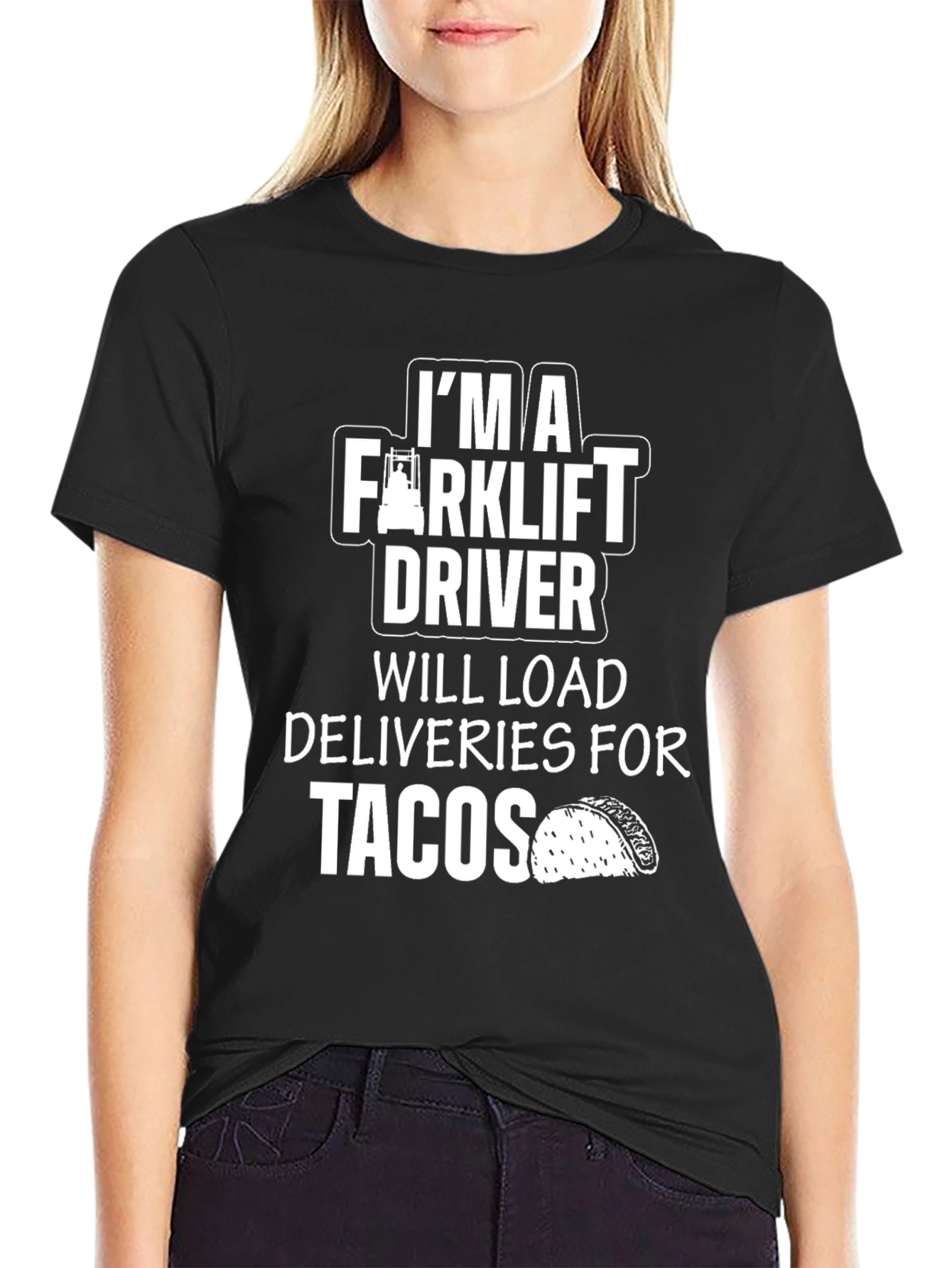 Black Forklift Driver Tacos Graphic Tee view 2