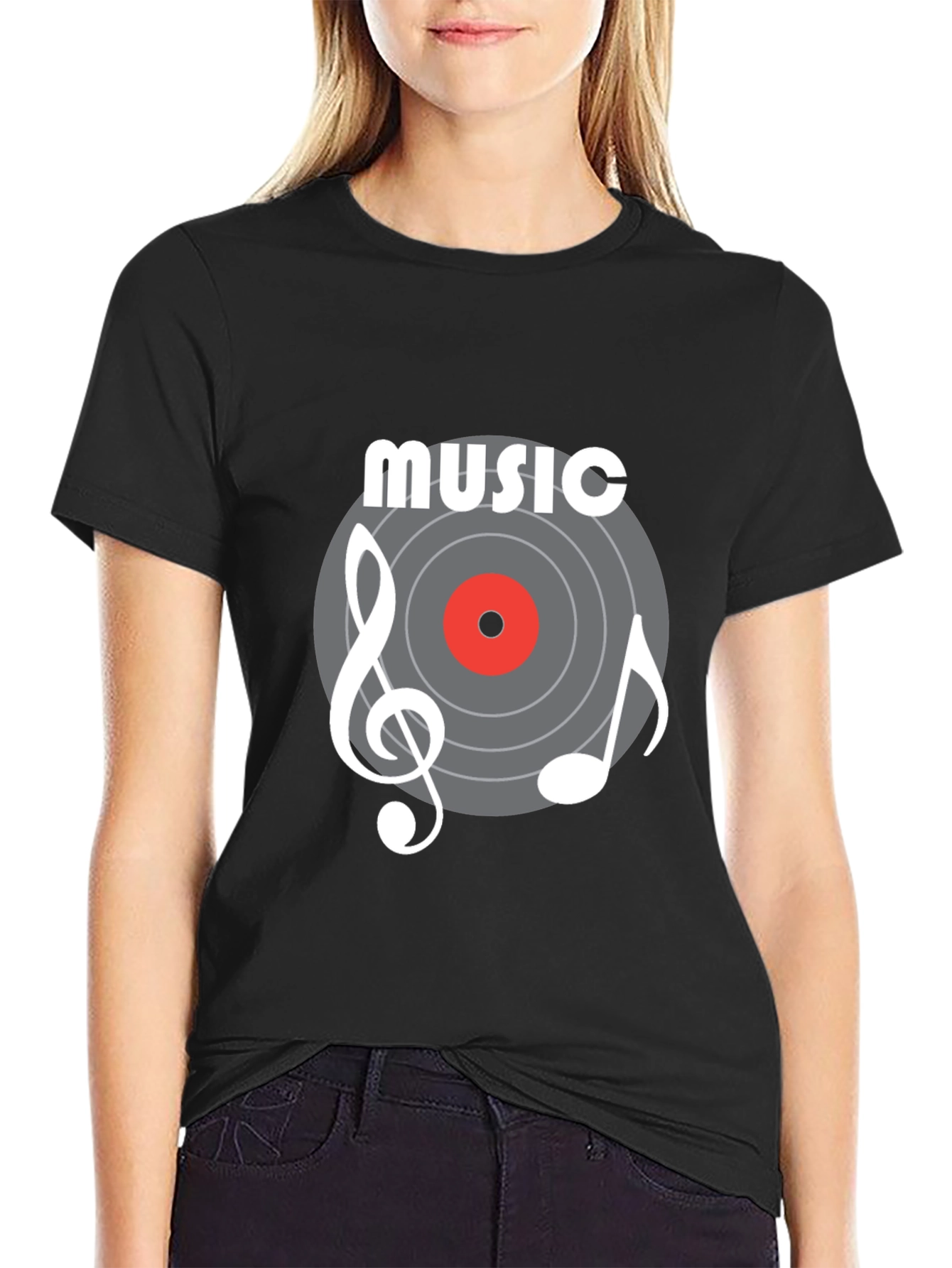 Black Music Vinyl Graphic T-Shirt - Short Sleeve Cotton Tee view 2