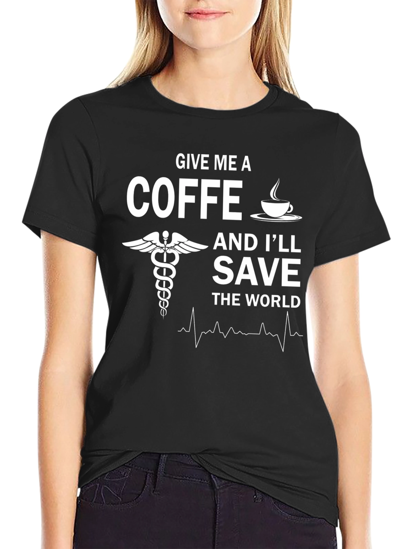 Black Give Me Coffee Save the World T-Shirt view 2