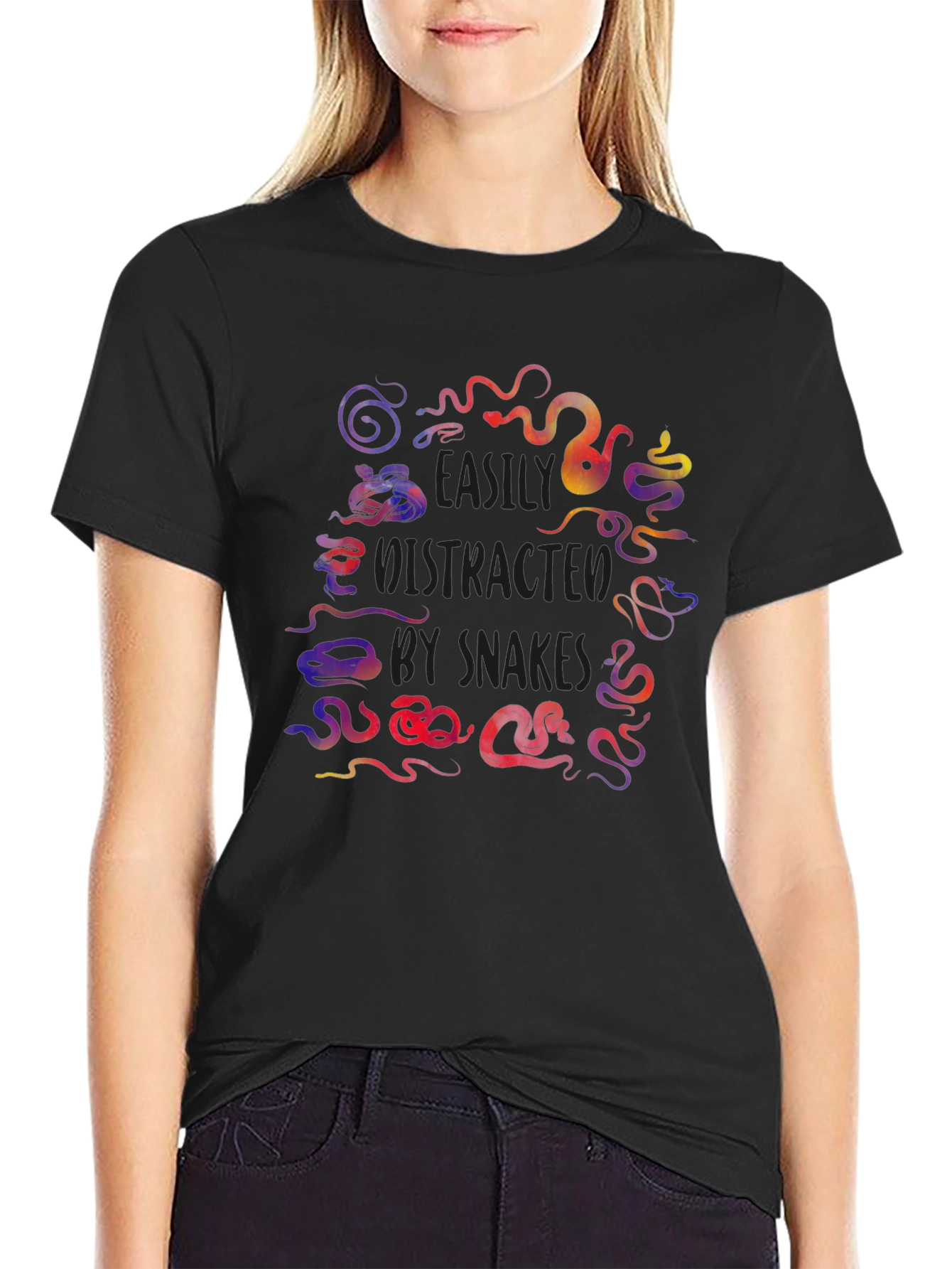 Black Easily Distracted By Snakes Graphic Tee view 2