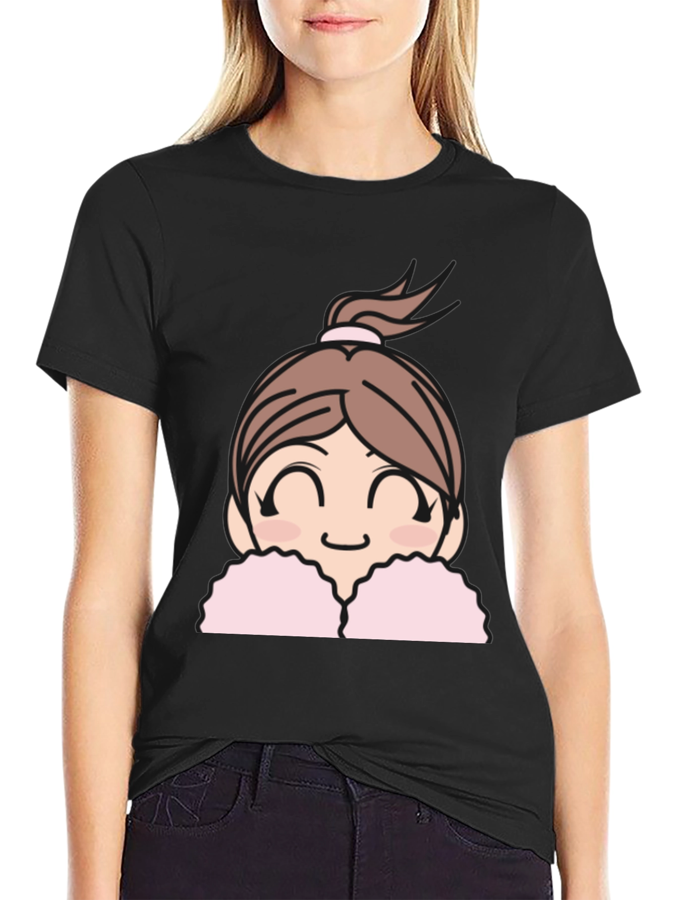 Black Cute Anime Girl Graphic Black T-Shirt view 2