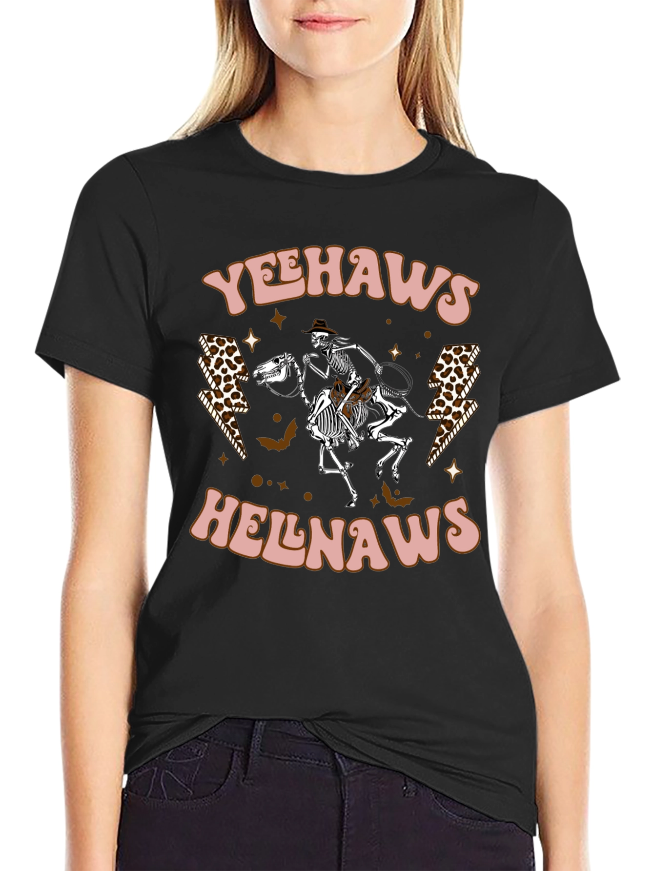 Black Yeehaws Helnaws Skeleton Cowboy Graphic Tee view 2
