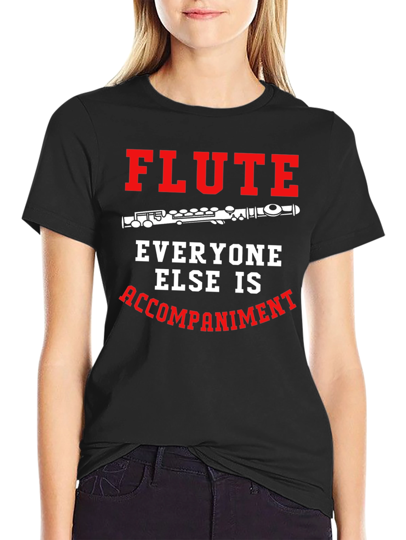 Black Flute Player T-Shirt: Everyone Else Accompaniment view 2