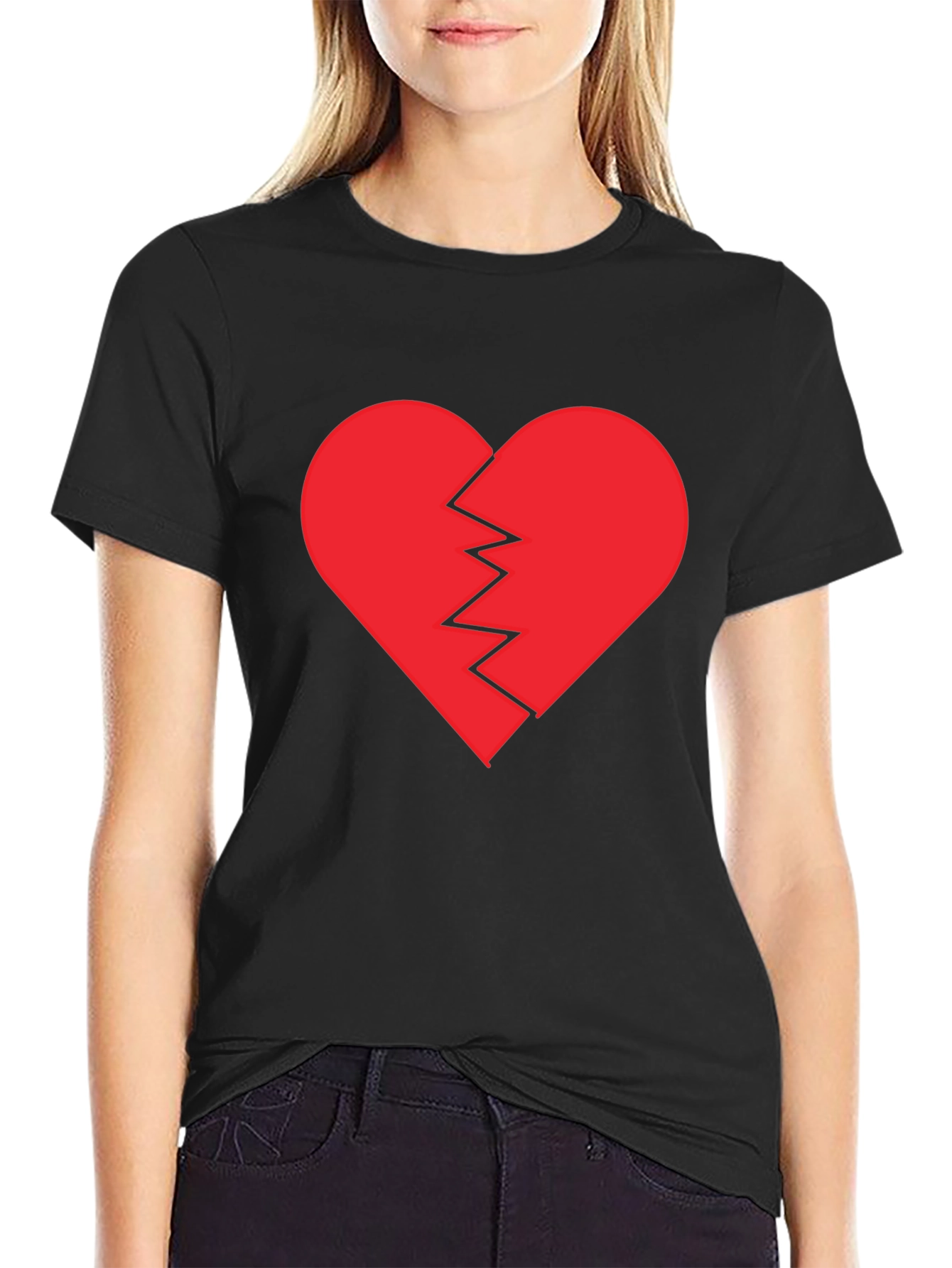 Black Broken Heart Graphic Tee - Black Cotton T-Shirt view 2
