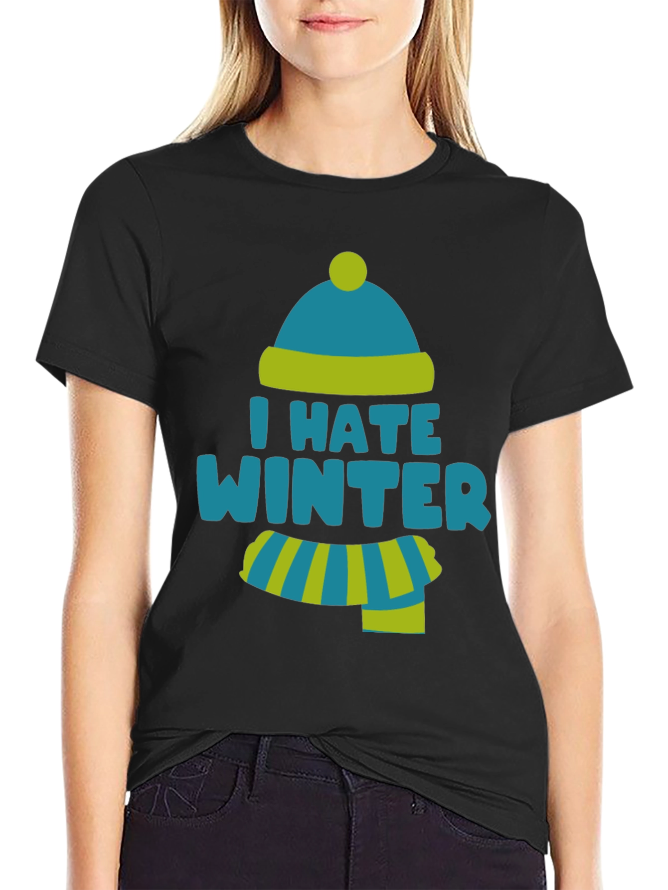 Black I Hate Winter Funny T-Shirt view 2