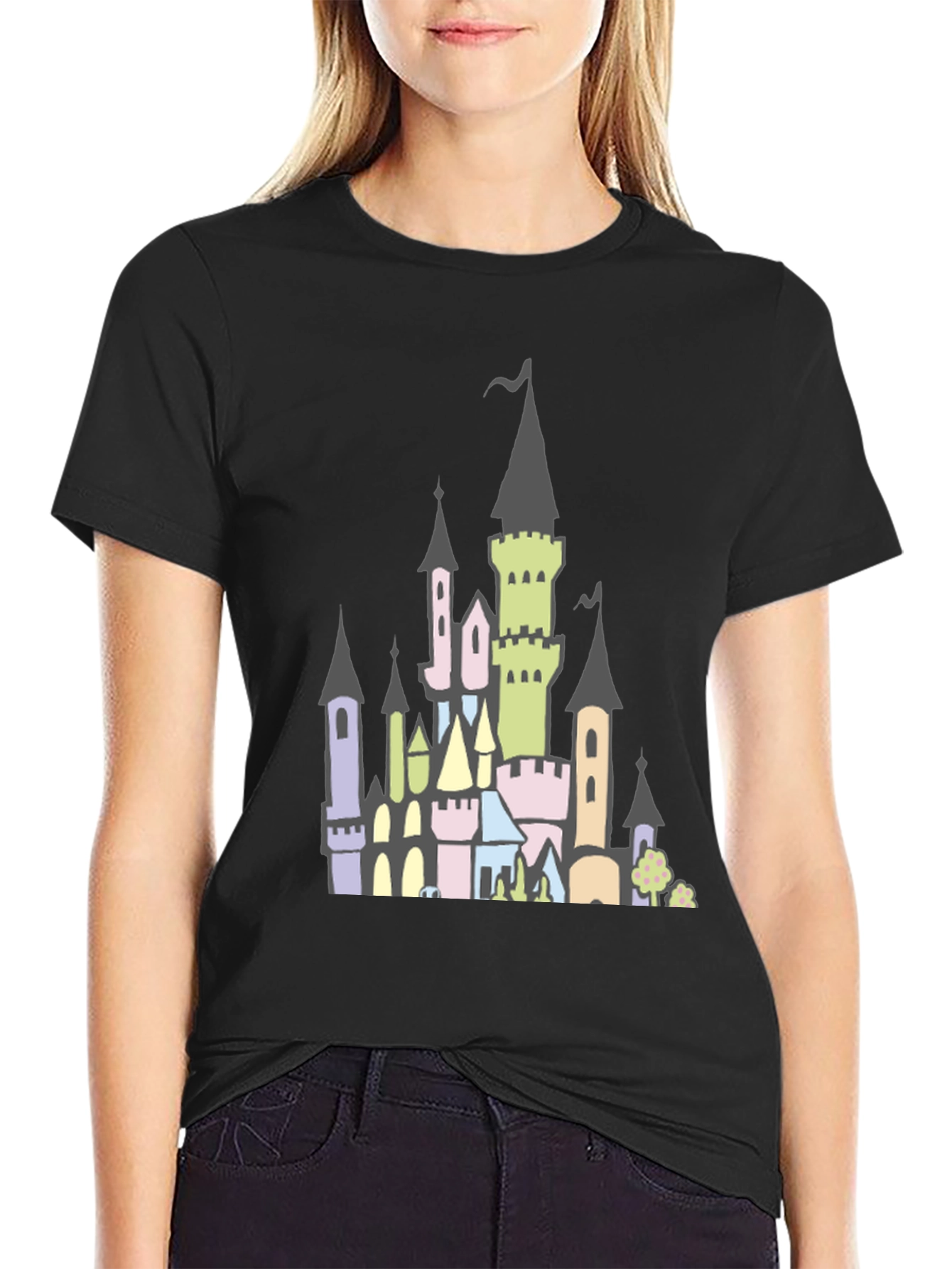 Black Fantasy Castle Graphic Tee - Black Cotton Shirt view 2