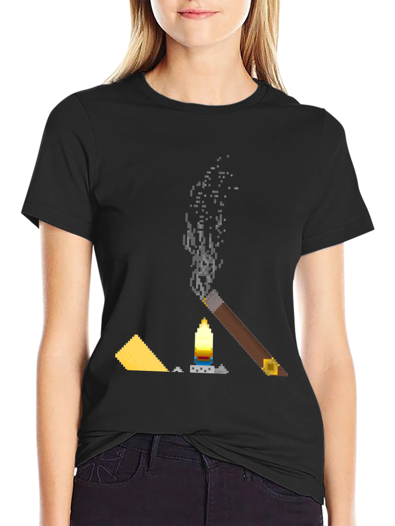 Pixel Art Cigar & Candle Graphic T-Shirt - 2