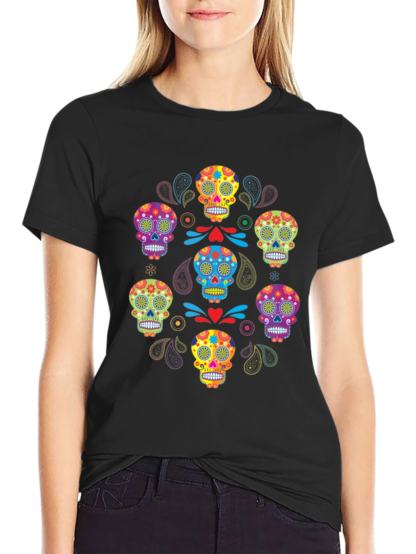 Black Sugar Skull T-Shirt - Day of the Dead view 2