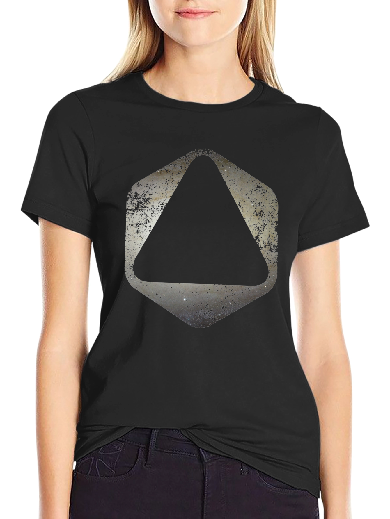 Black Geometric Graphic Print Black T-Shirt view 2