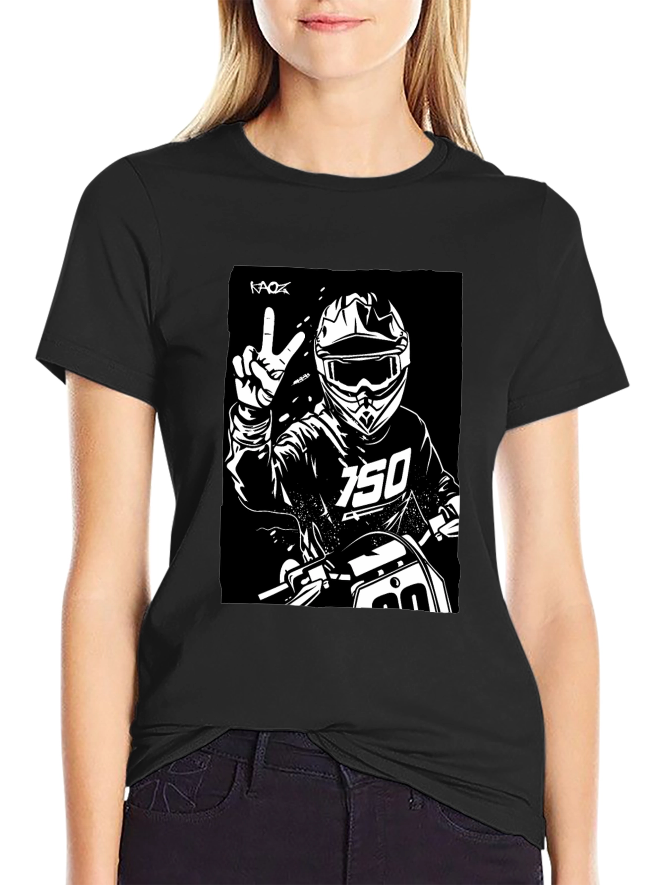 Black Black Motocross Rider Graphic Tee view 2