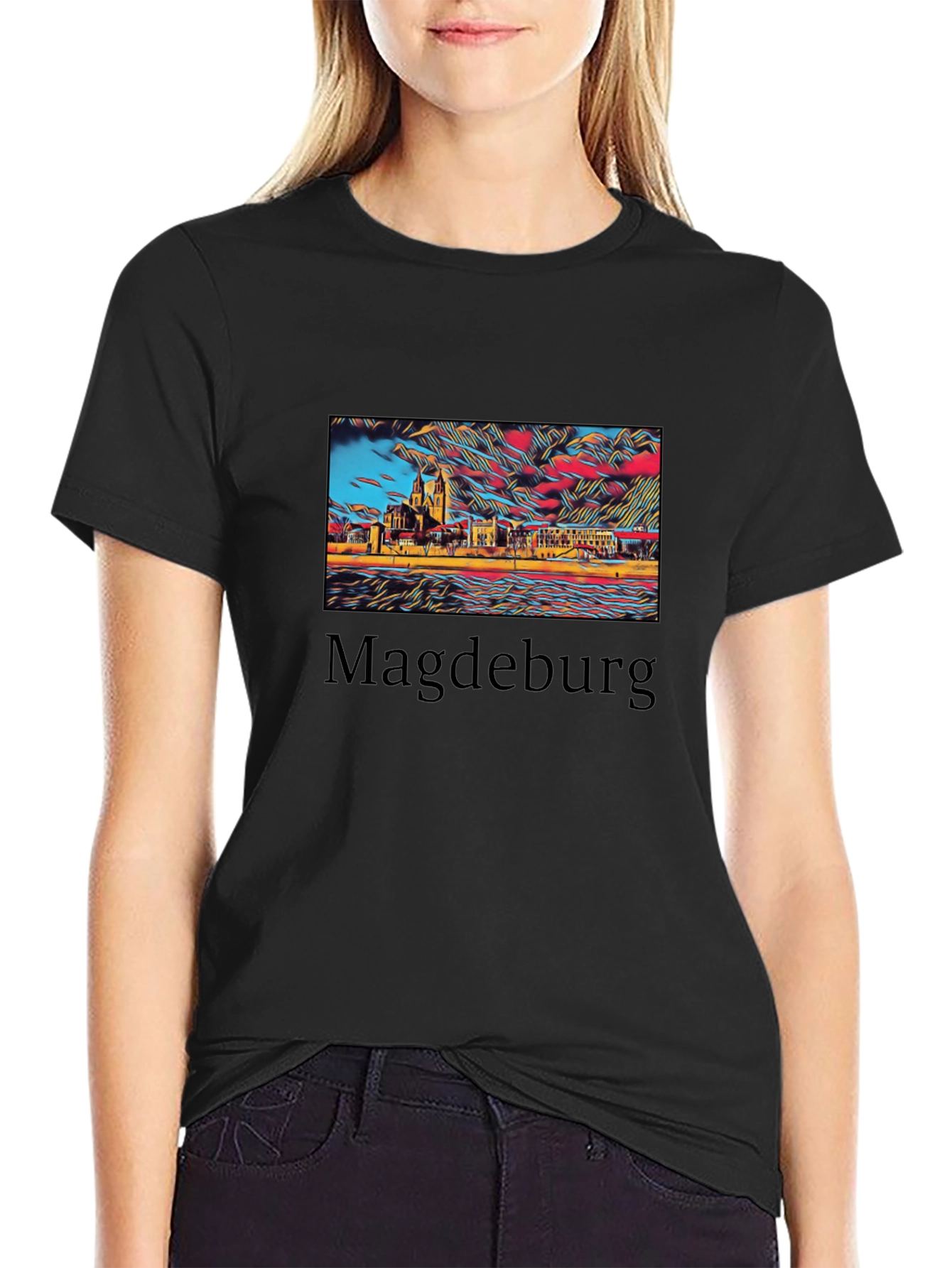 Black Magdeburg Skyline Graphic T-Shirt view 2