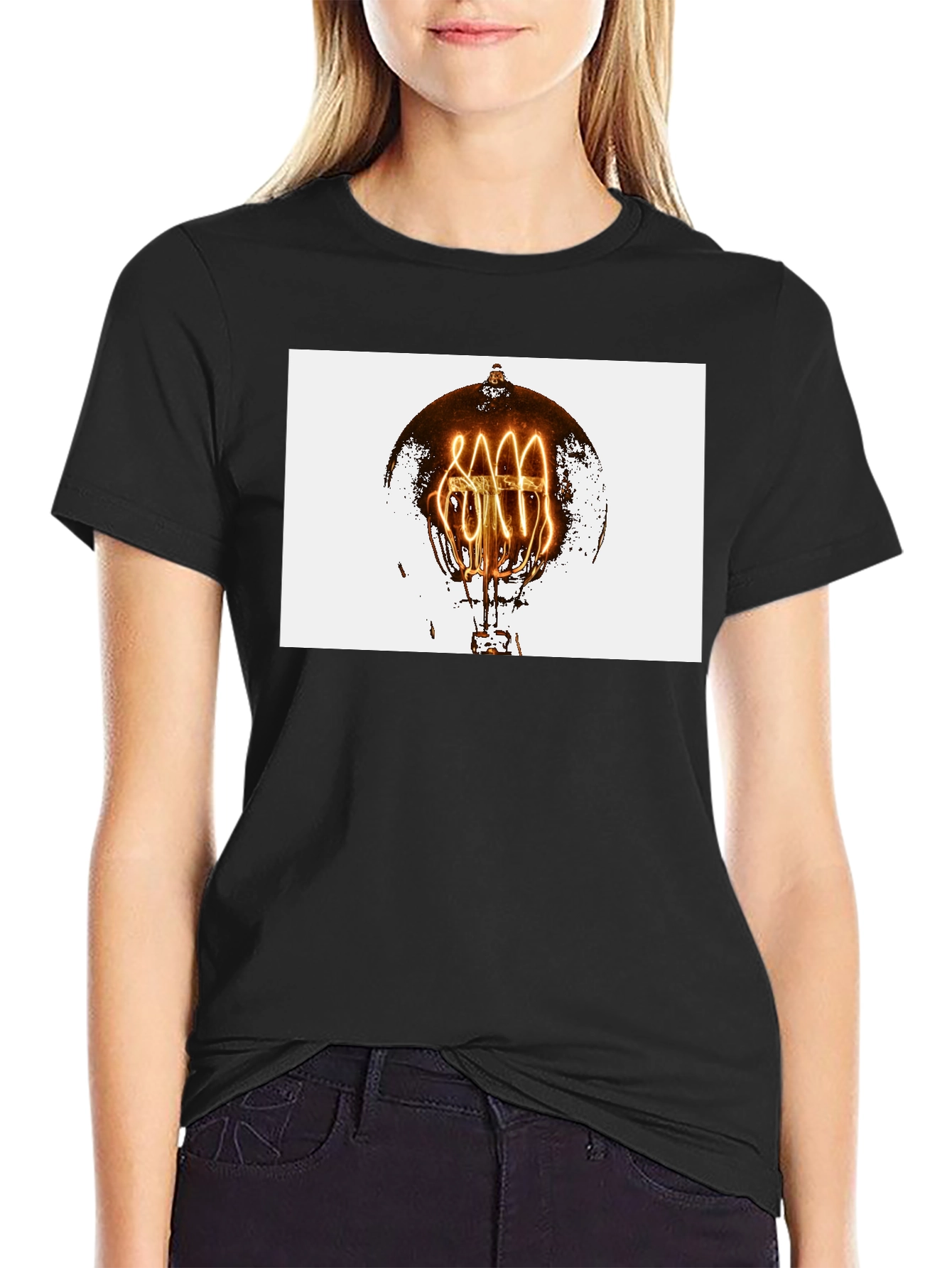Black Vintage Filament Bulb Graphic Tee - Black Cotton Blend view 2